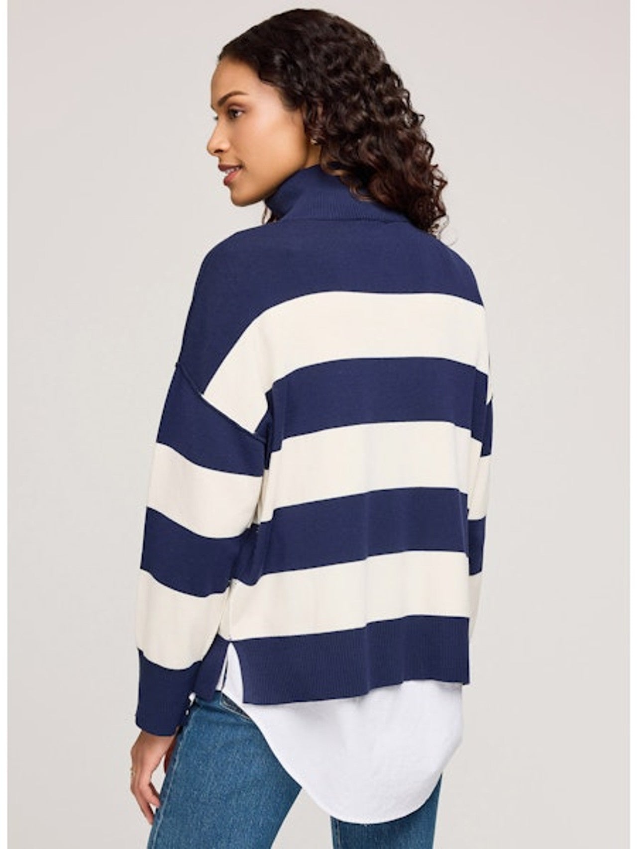 Idris Half Zip - Navy Stripe