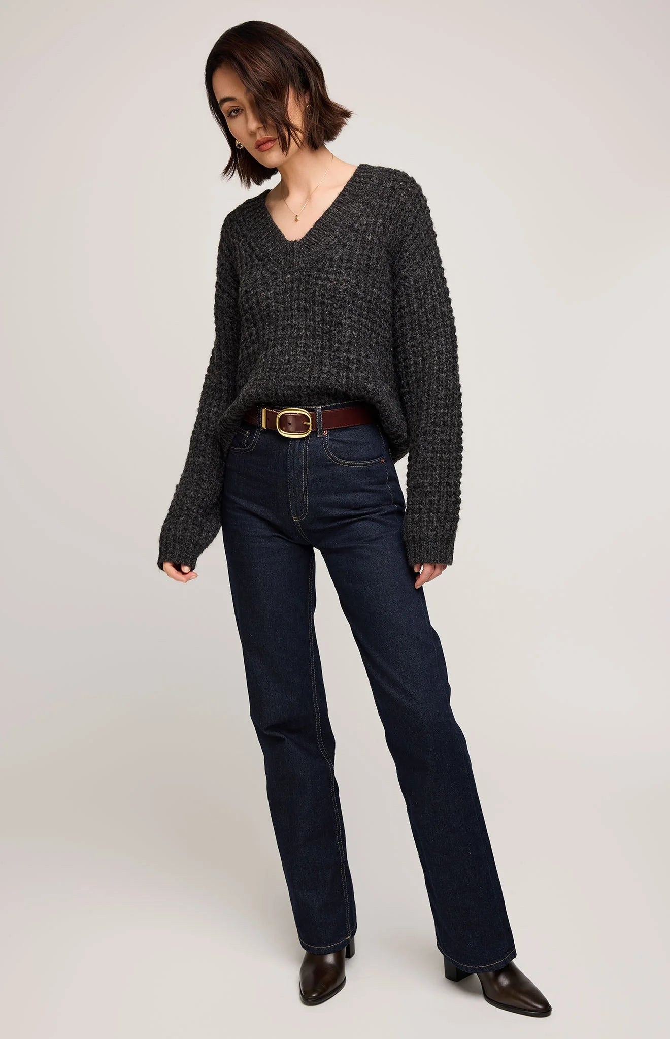 Willow V-Neck Sweater - Heather Charcoal