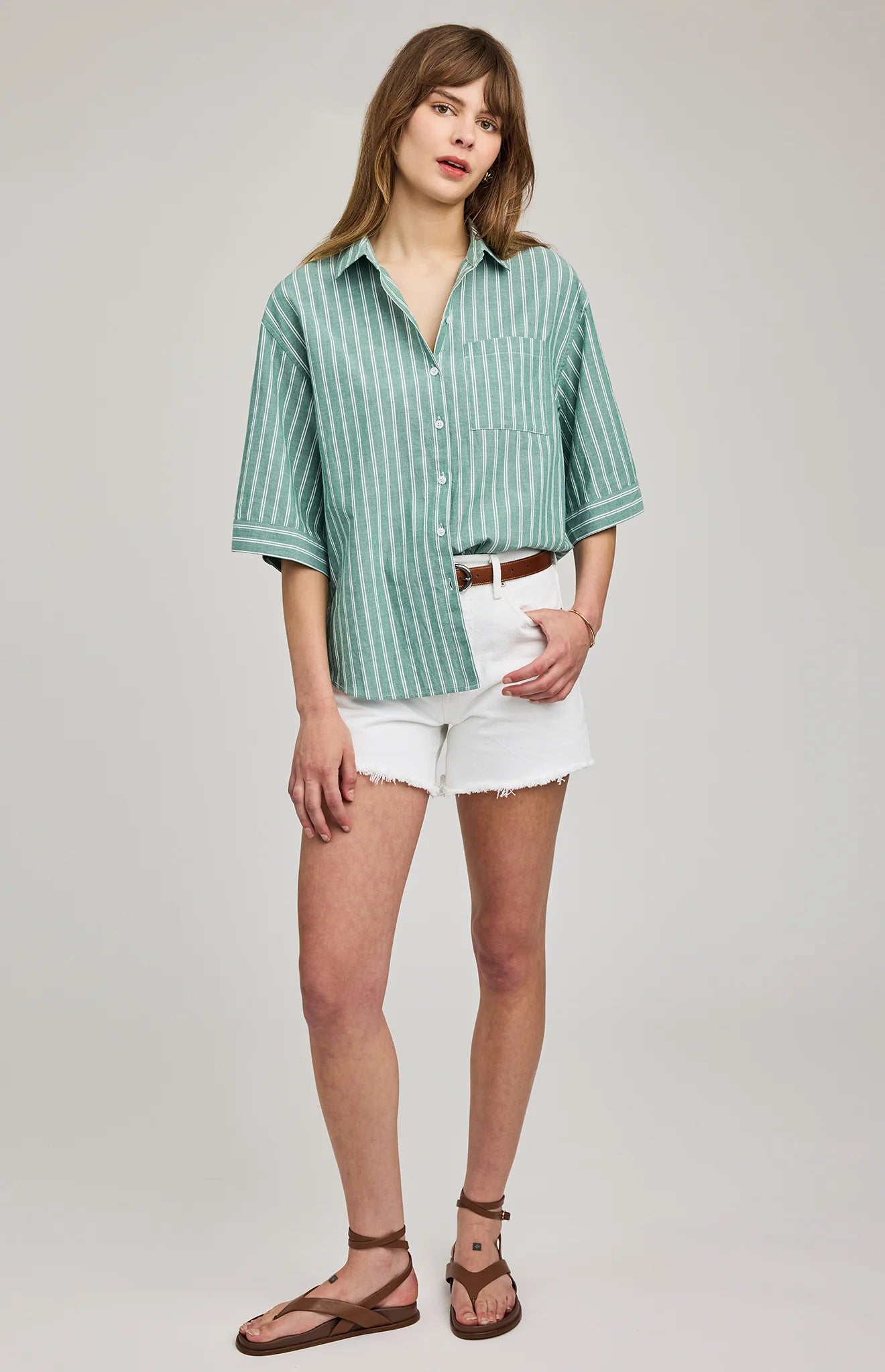 Blaire Button Down Shirt - Kelly Stripe