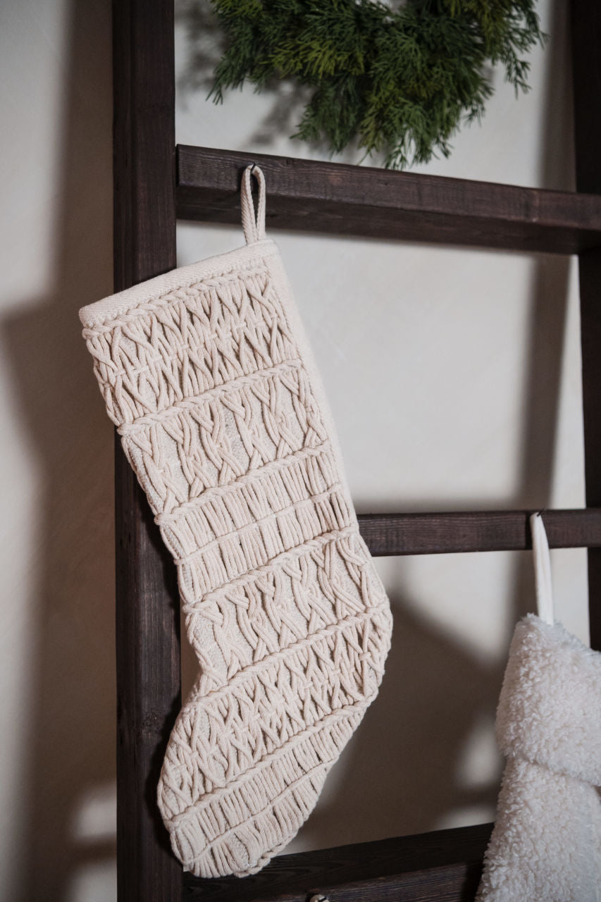 Geometric Boho Stocking Ivory Crochet