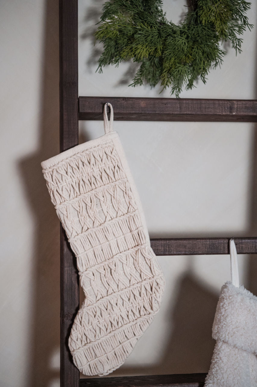 Geometric Boho Stocking Ivory Crochet