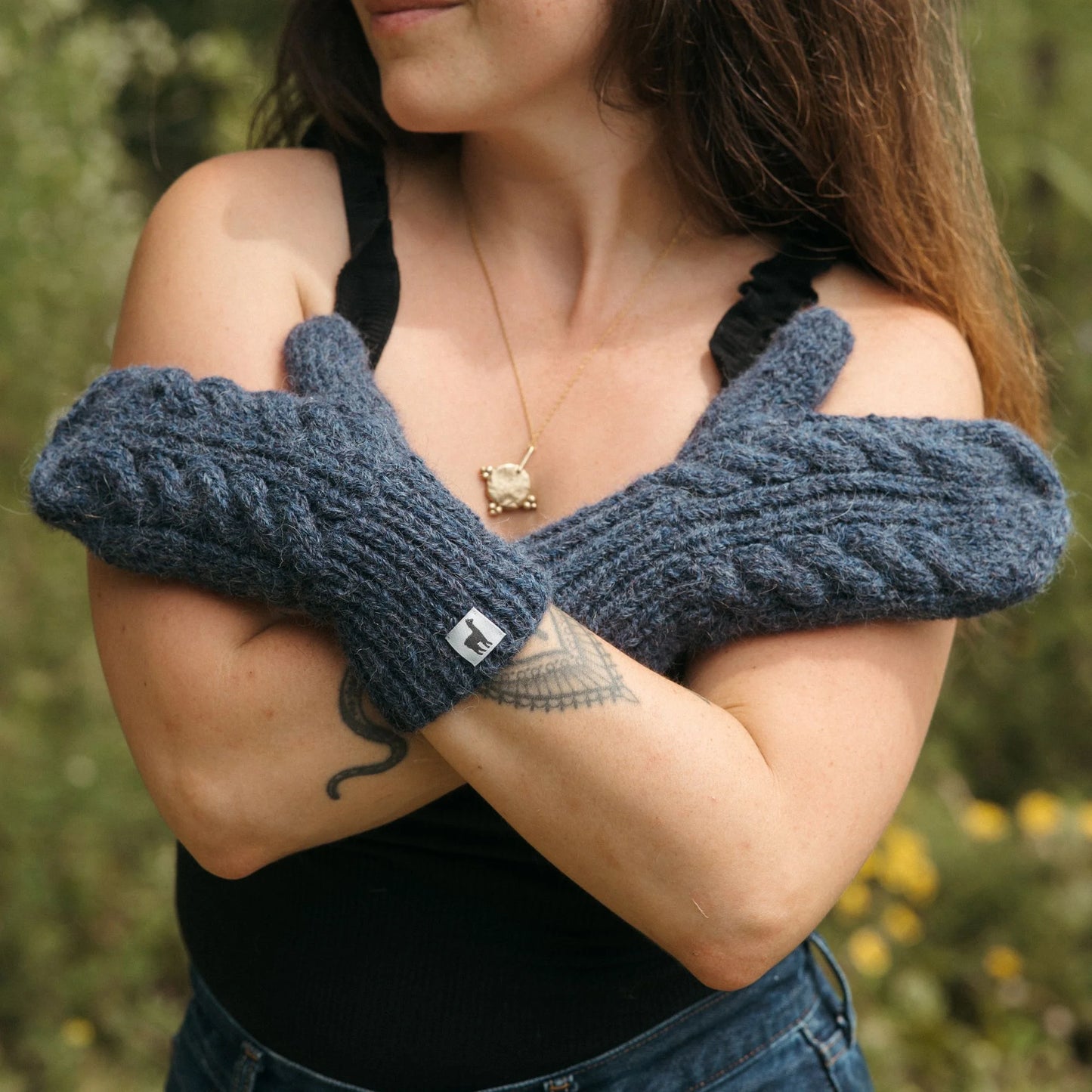 Hand-Knit Alpaca Mittens - Navy