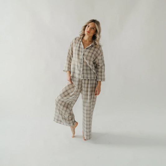 Grey Plaid Palazzo Pants - One- Sized