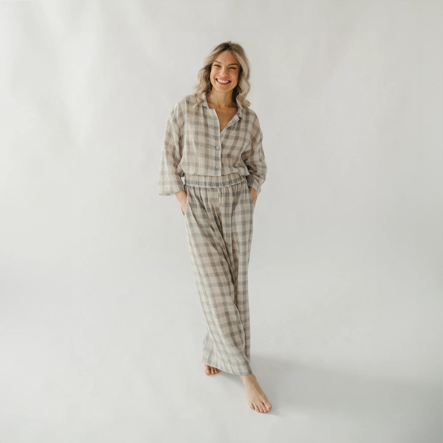 Grey Plaid Palazzo Pants - One- Sized