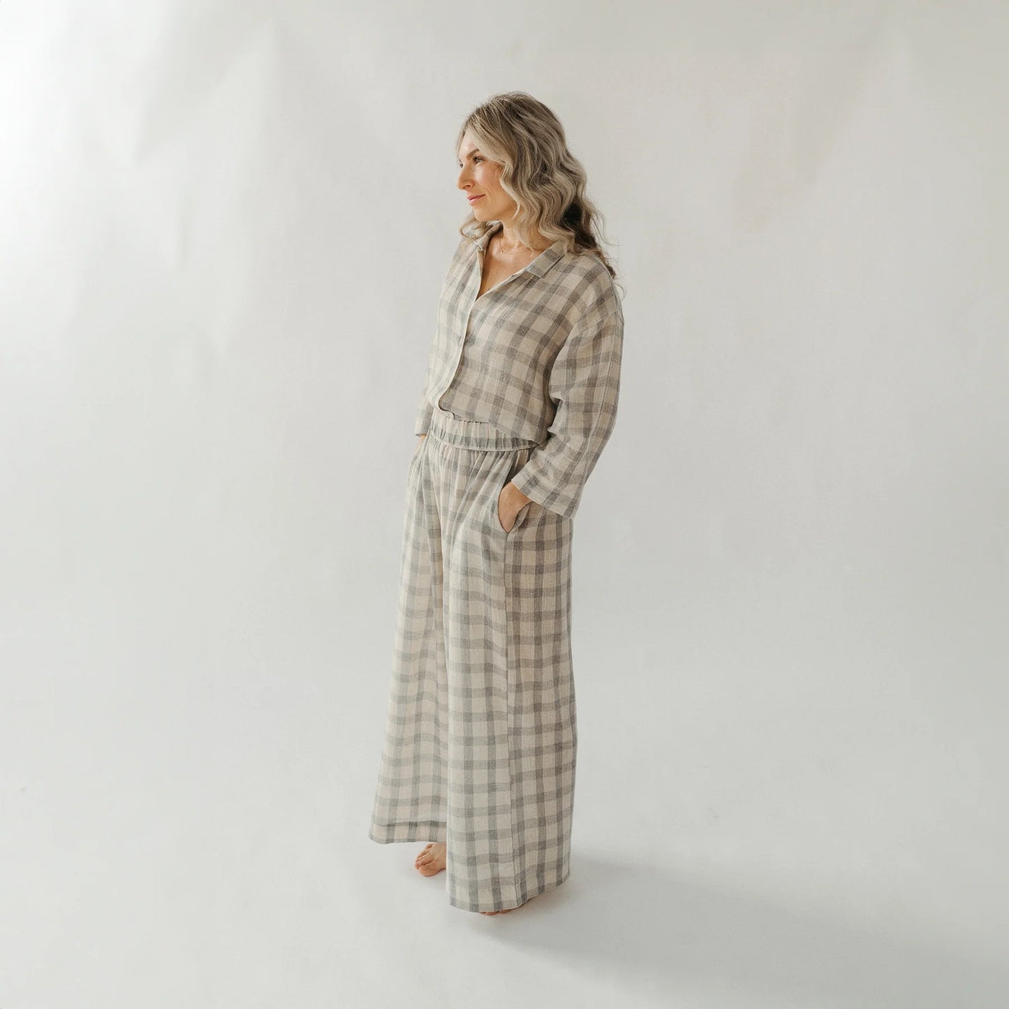 Grey Plaid Palazzo Pants - One- Sized