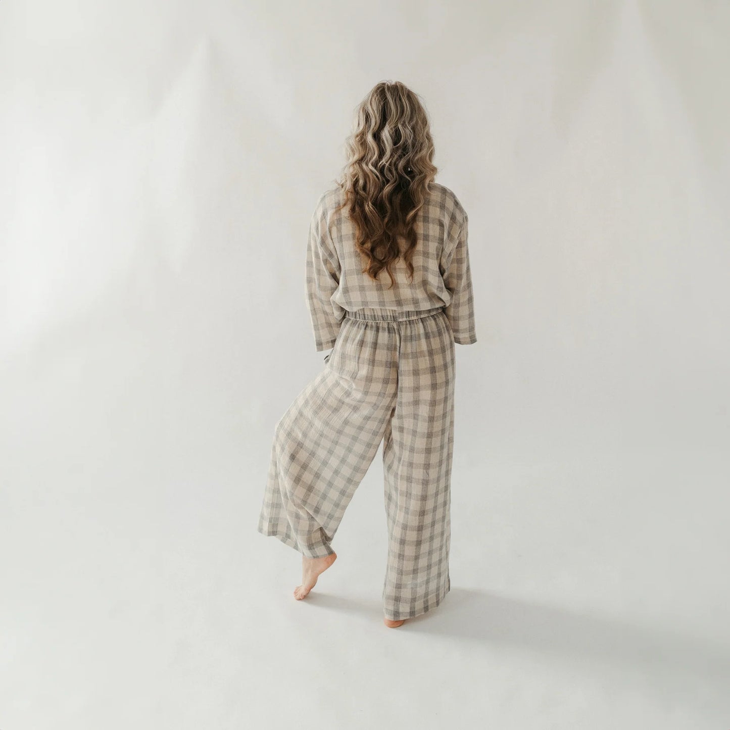 Grey Plaid Palazzo Pants - One- Sized