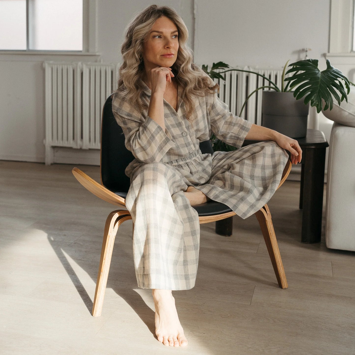 Grey Plaid Palazzo Pants - One- Sized