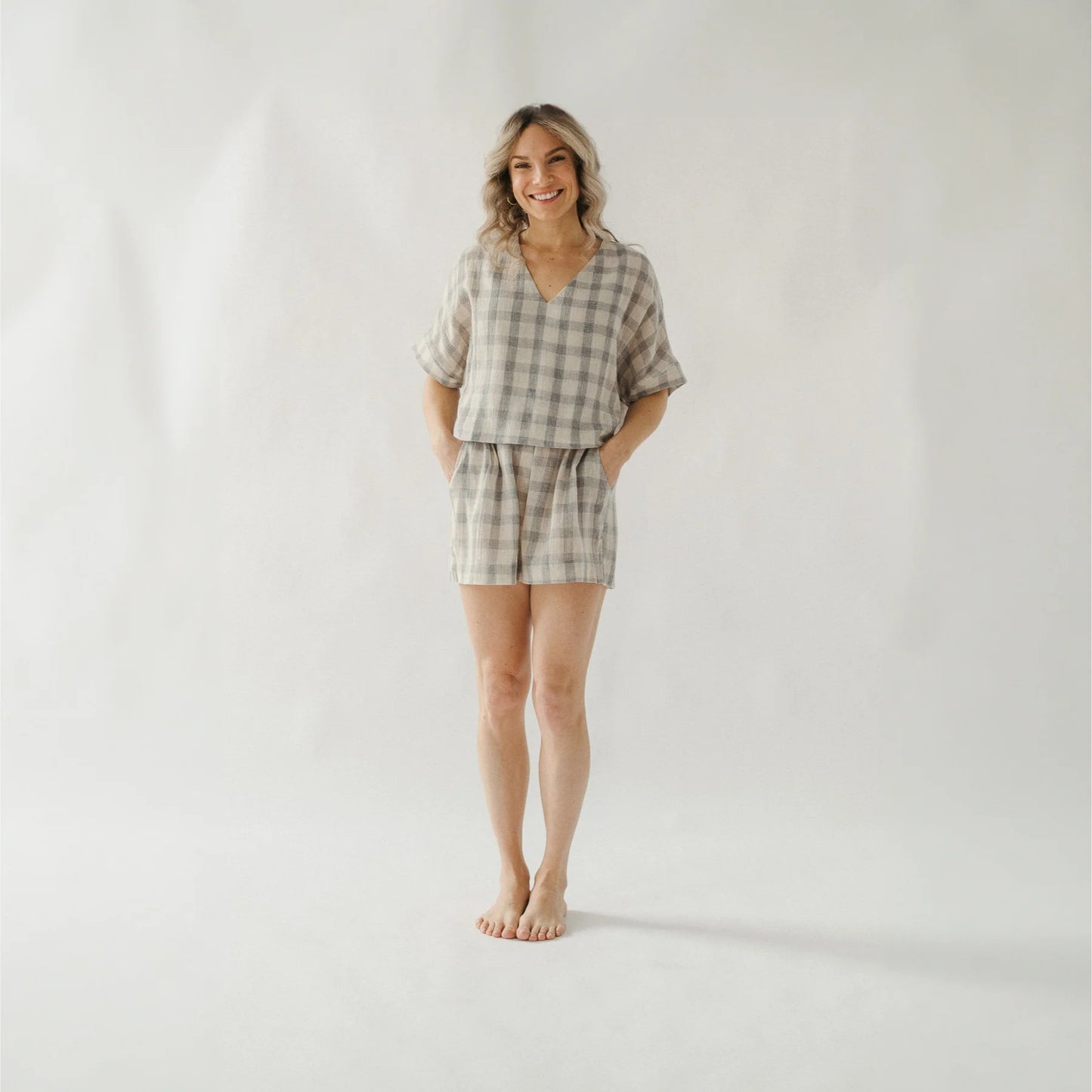 Grey Plaid Shorts - One-Sized