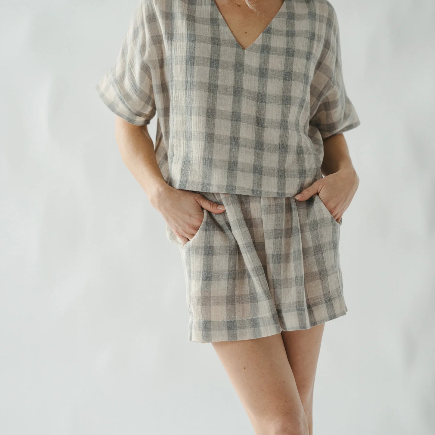 Grey Plaid Shorts - One-Sized