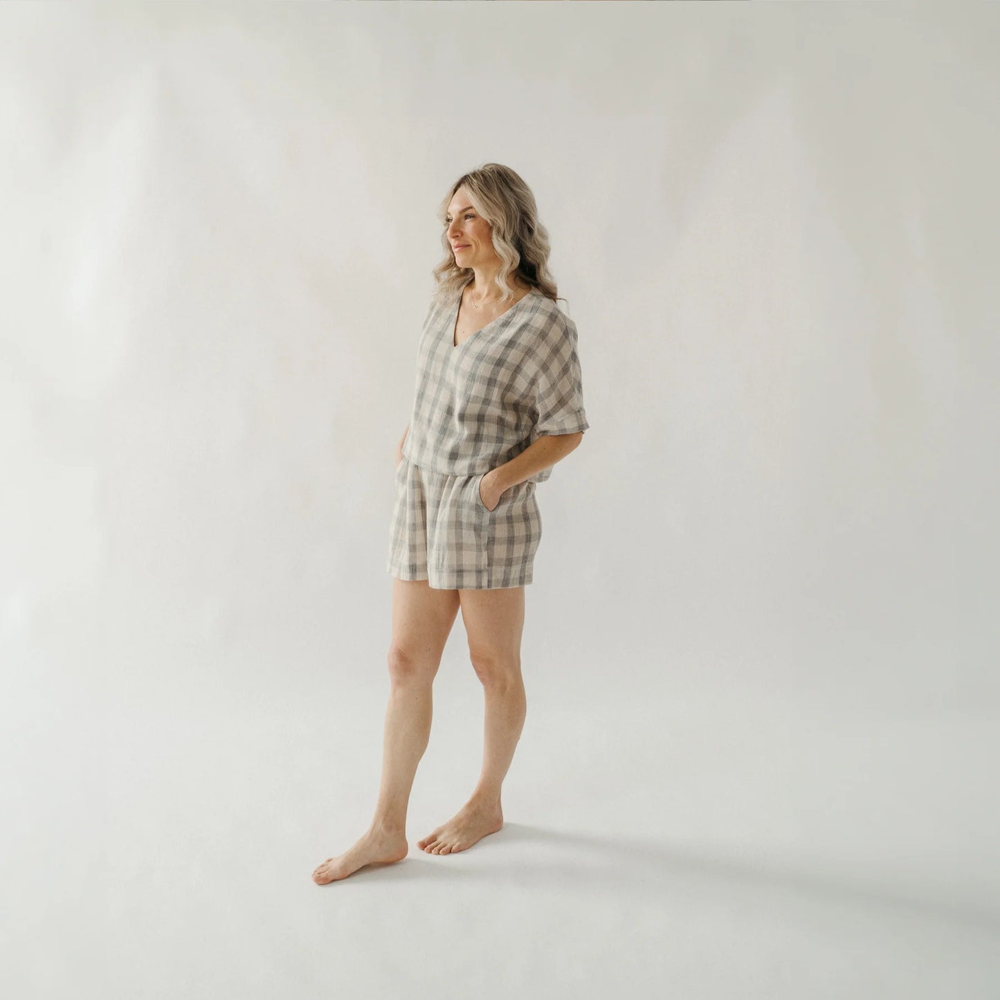 Grey Plaid Shorts - One-Sized