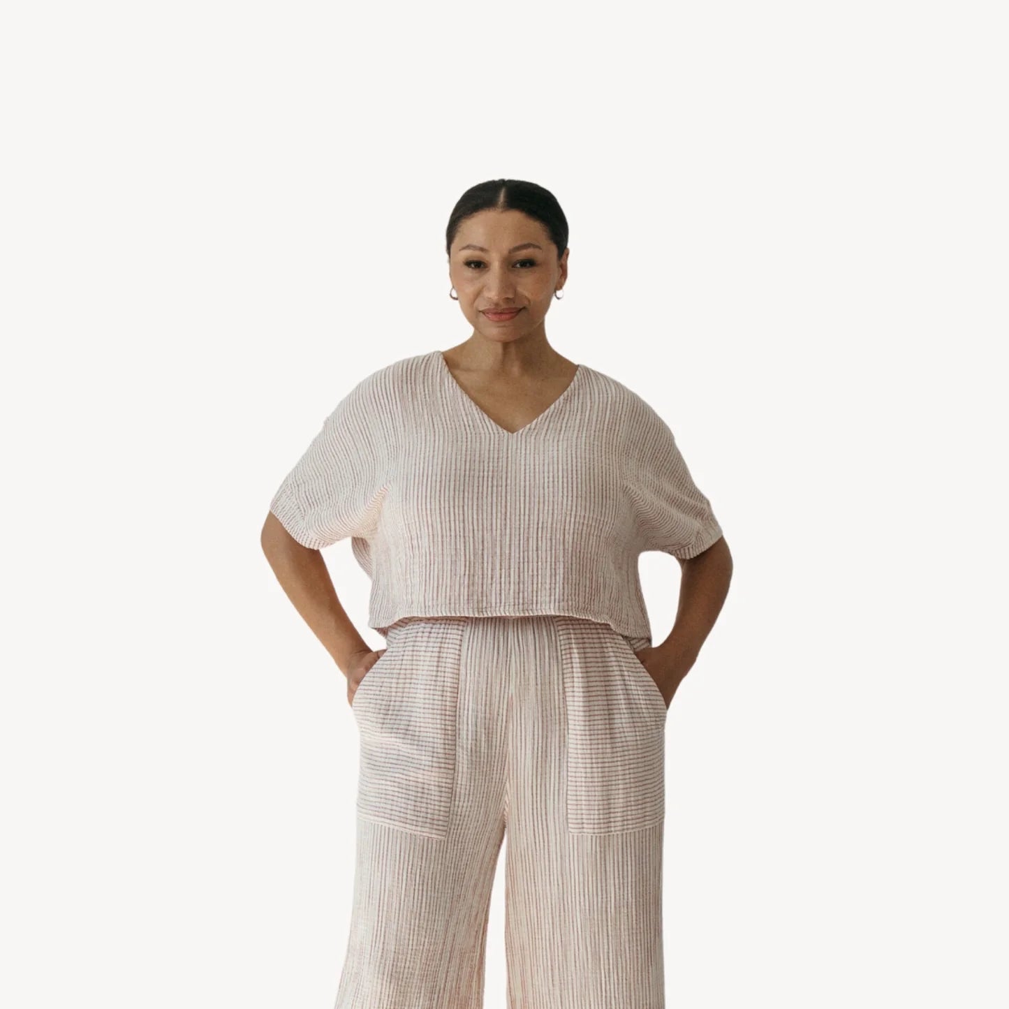 Crinkle Cotton Crop Top - Red Striped