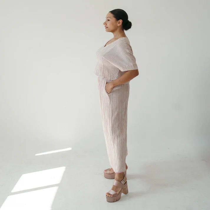 Crinkle Cotton Palazzo Pants - Red Striped