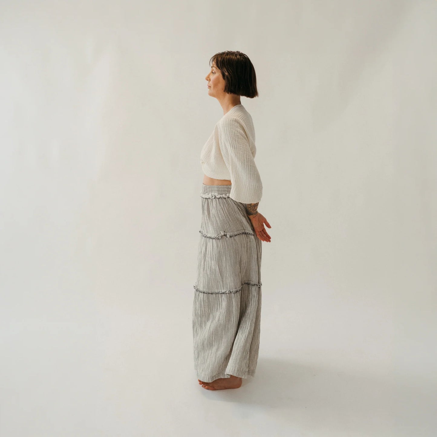 Striped Crinkle Cotton Ruffle Skirt - One-Sized