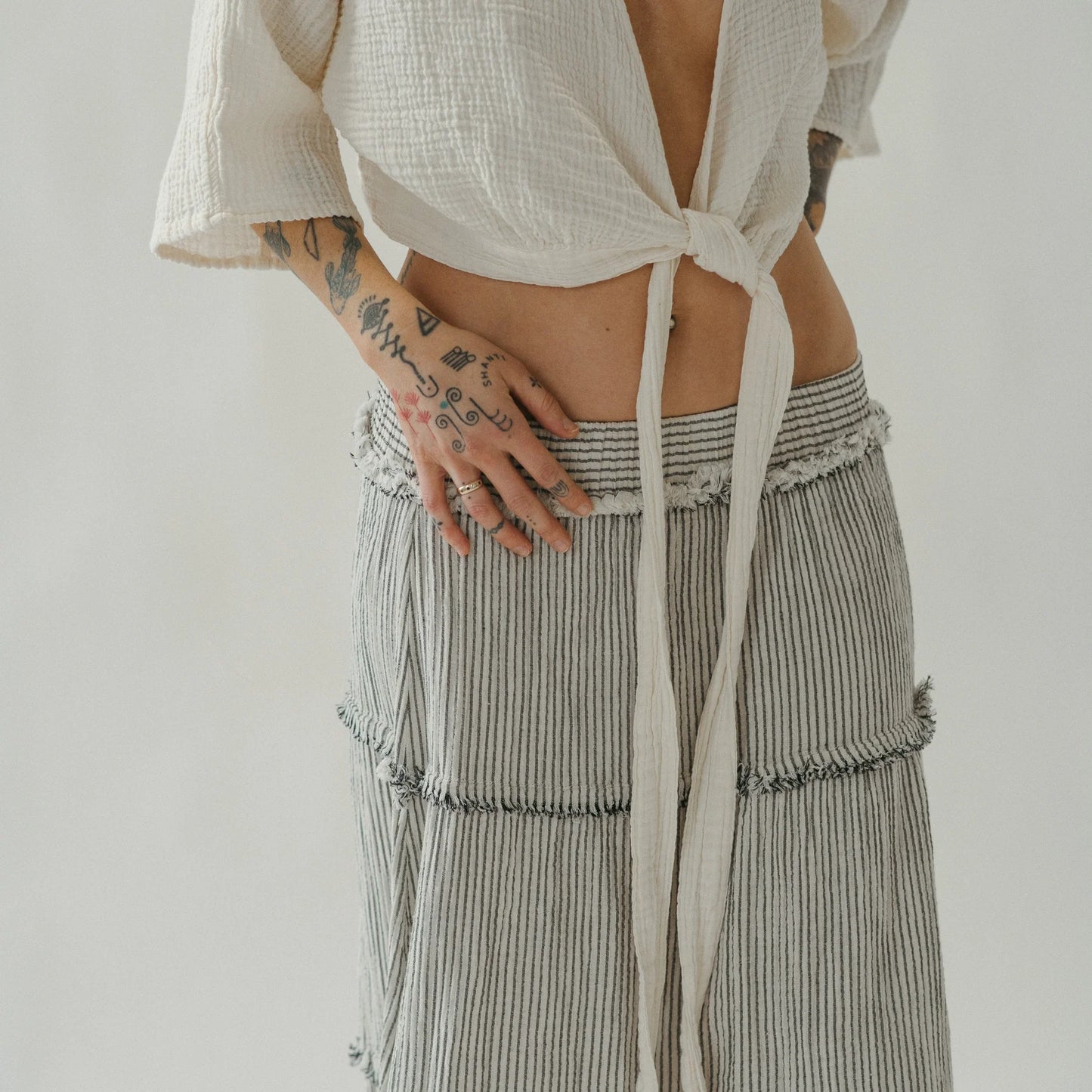 Striped Crinkle Cotton Ruffle Skirt - One-Sized