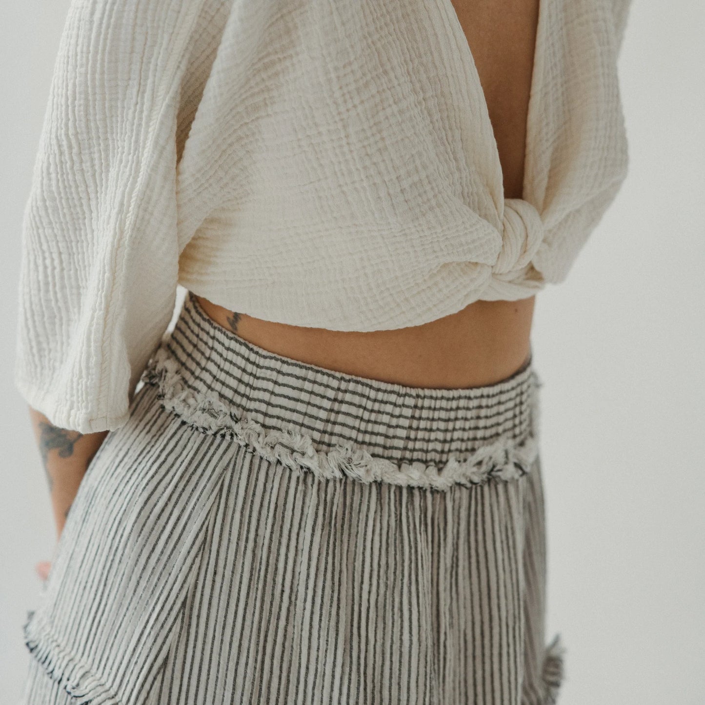 Striped Crinkle Cotton Ruffle Skirt - One-Sized