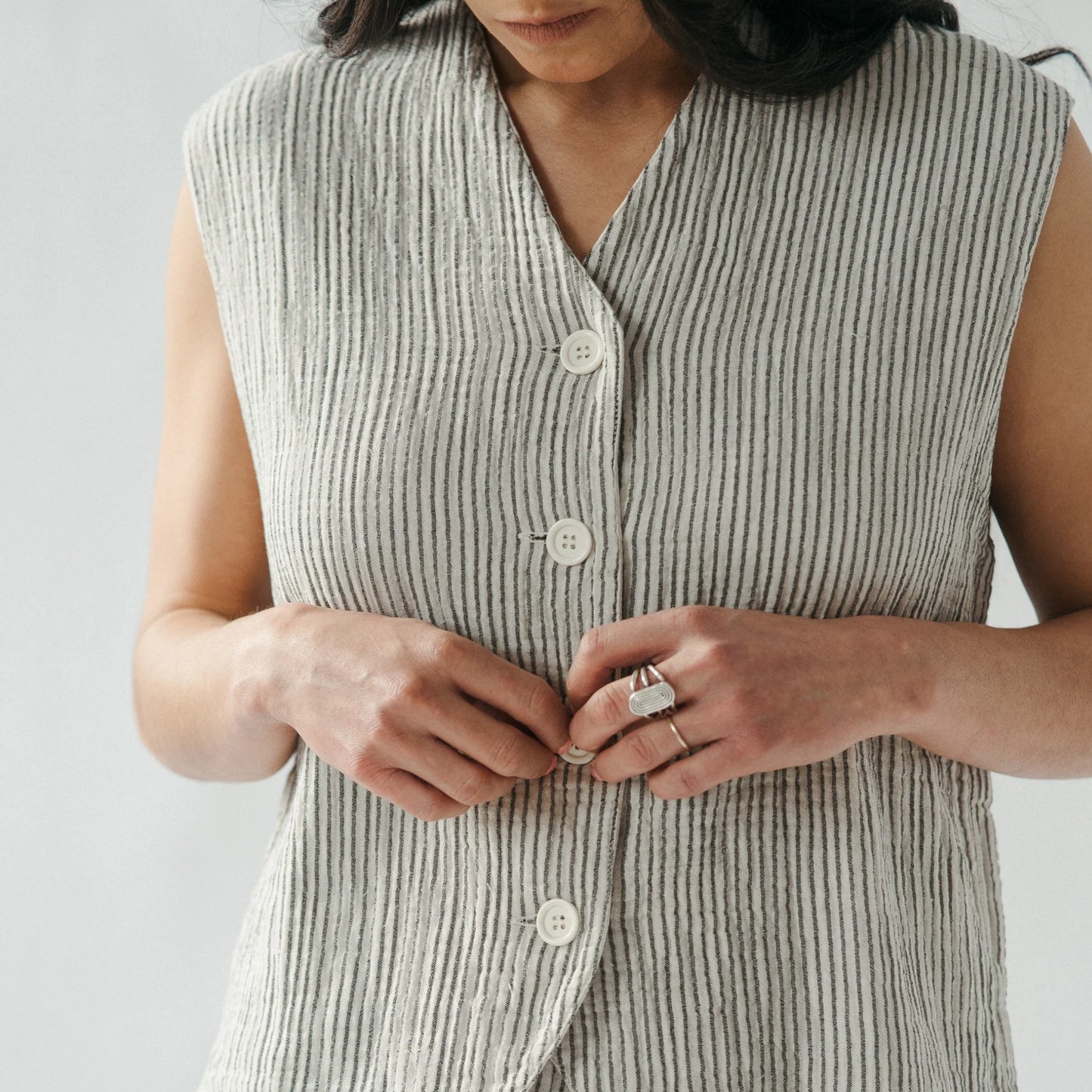 Striped Crinkle Cotton Waistcoat - One-Sized