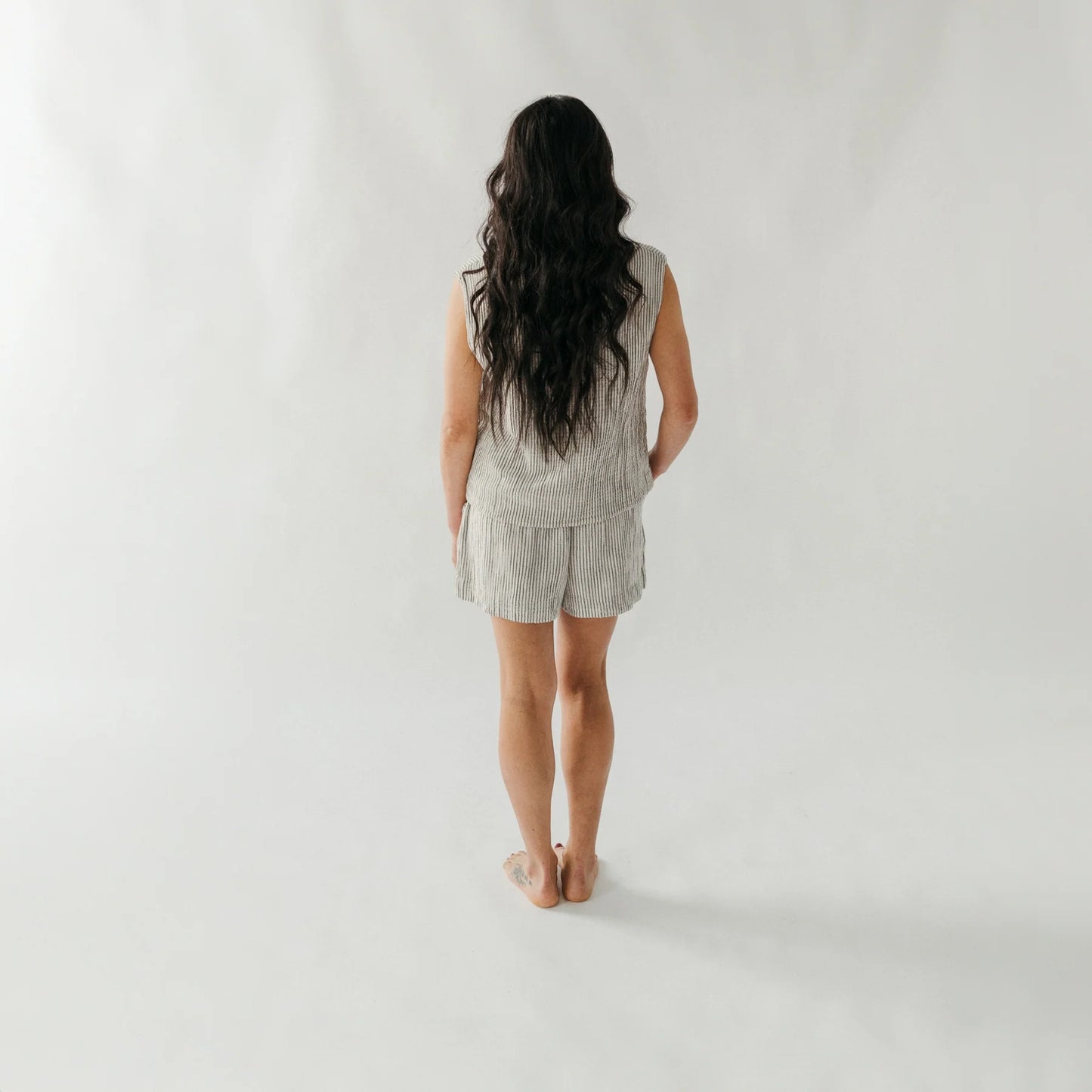 Striped Crinkle Cotton Waistcoat - One-Sized