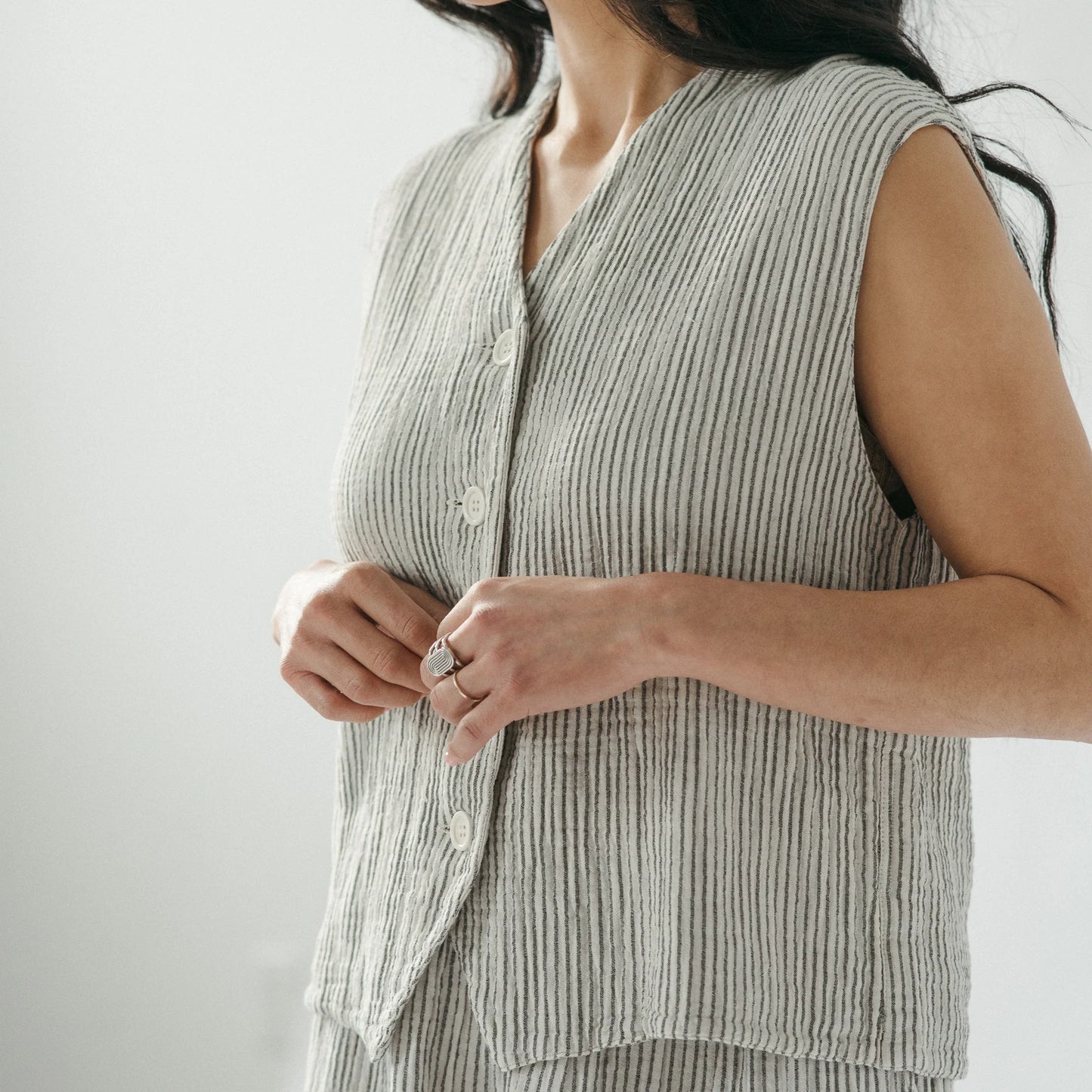 Striped Crinkle Cotton Waistcoat - One-Sized