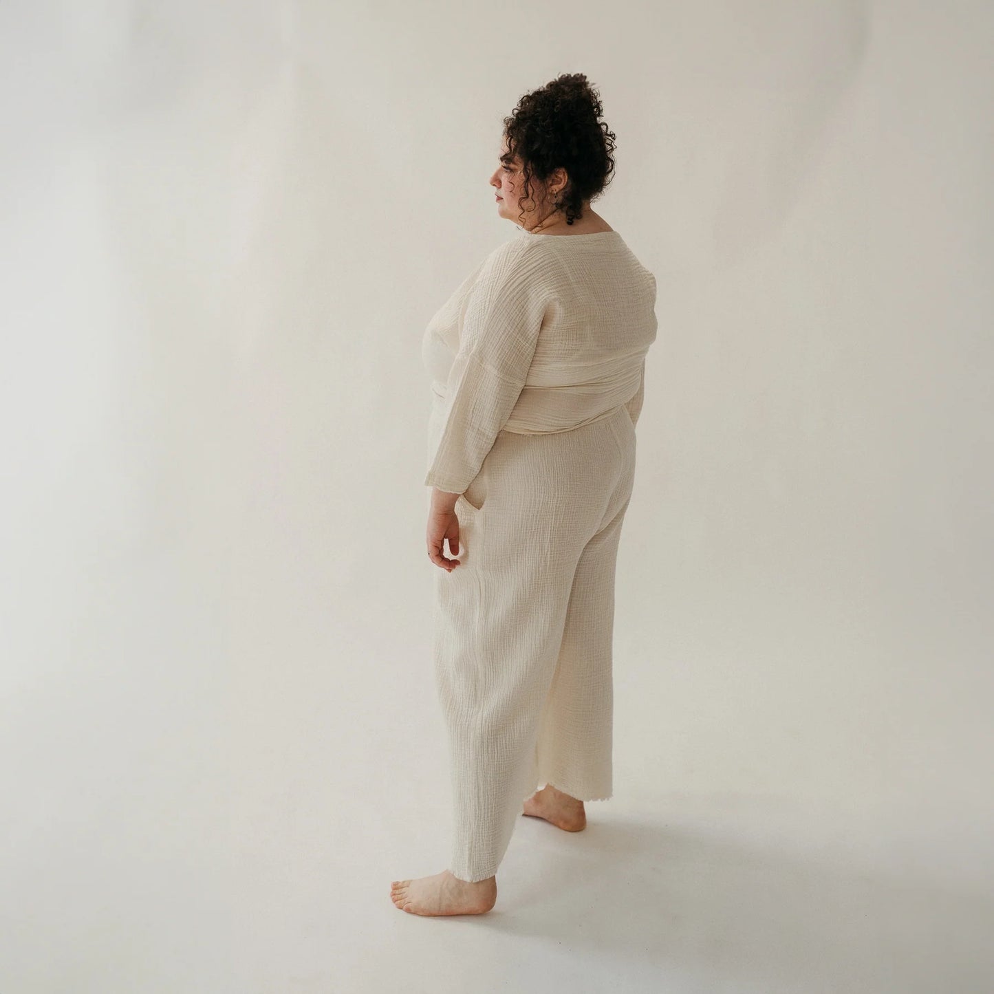 Crinkle Drawstring Palazzo Pants Plus - Cream