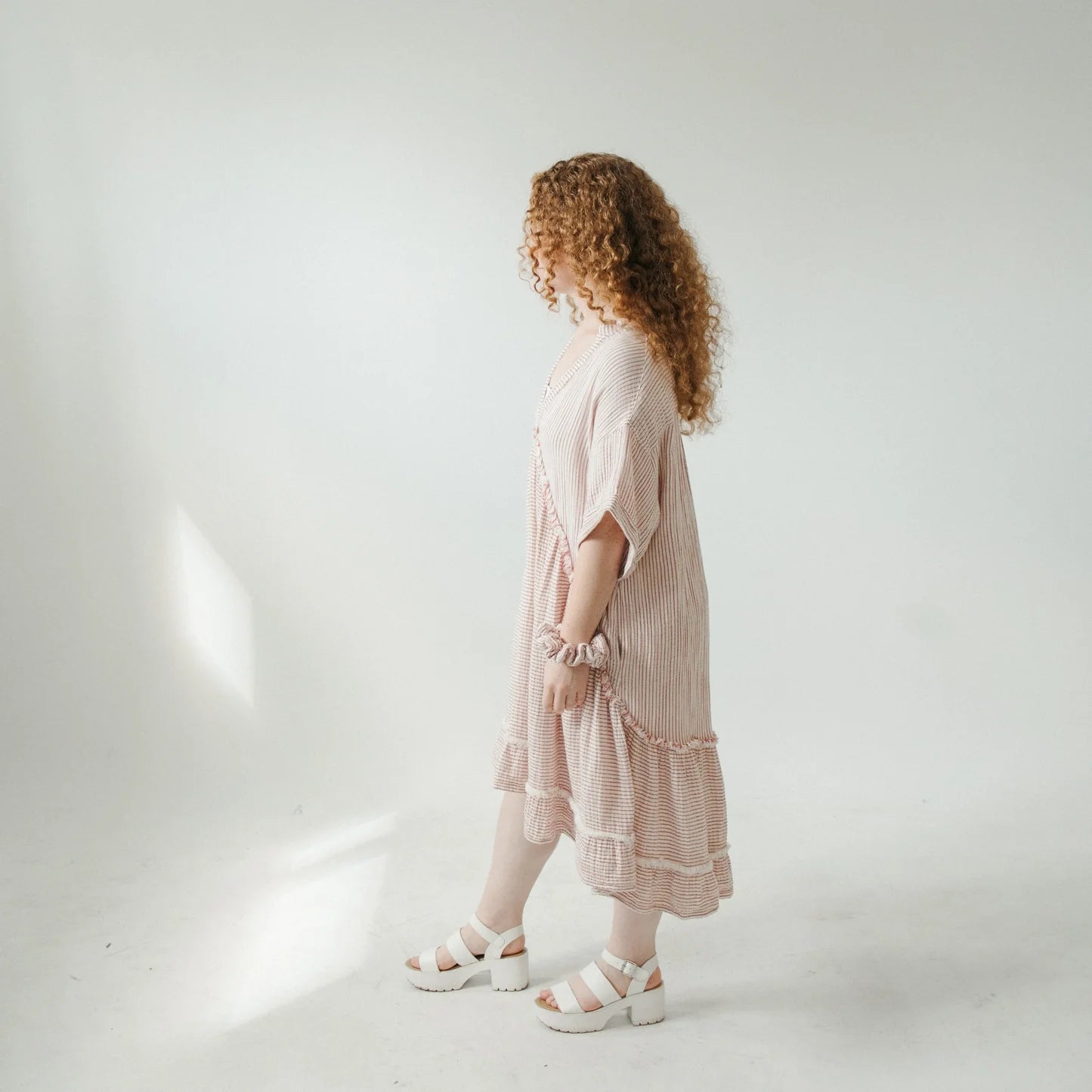 Crinkle Ruffled V Dress - Red Striped