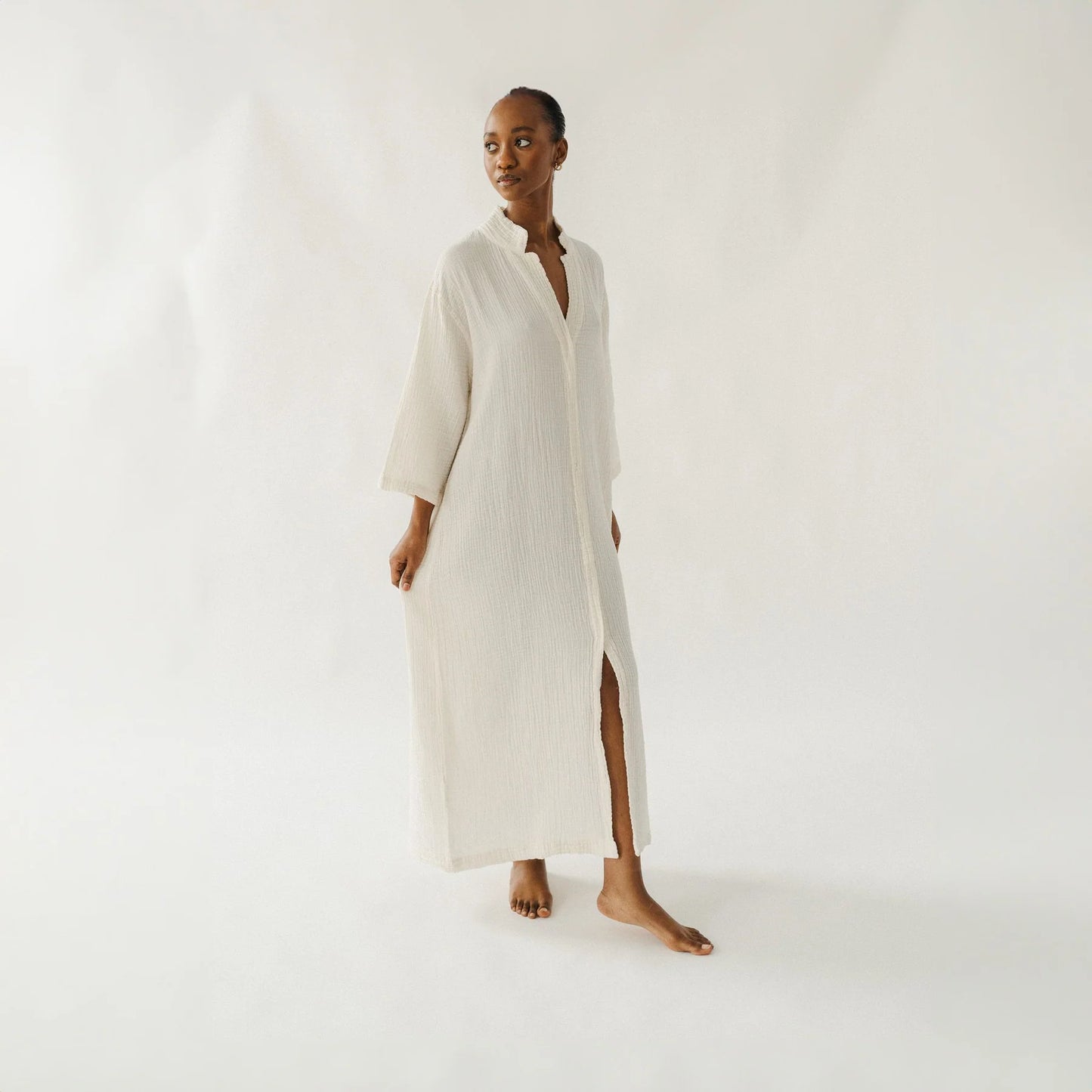 Crinkle Shirt Dress - Cream