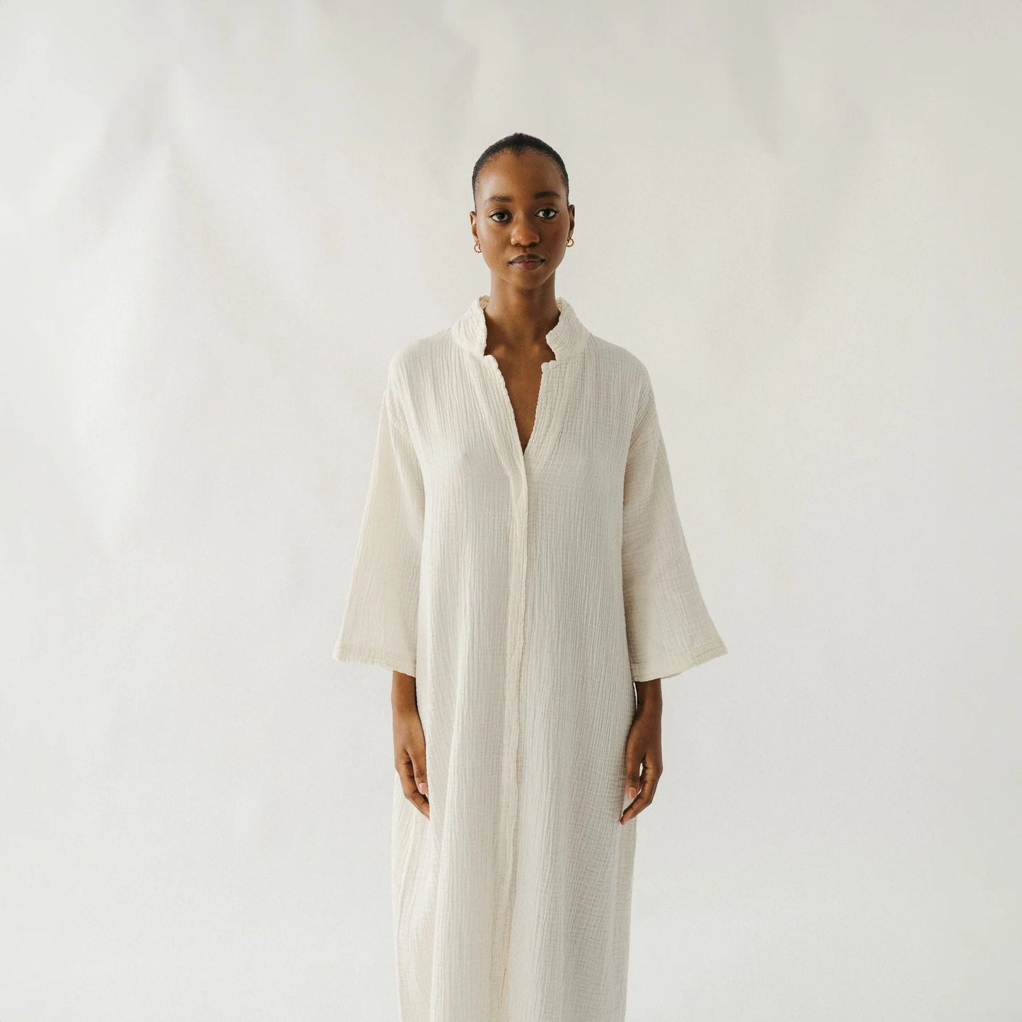Crinkle Shirt Dress - Cream