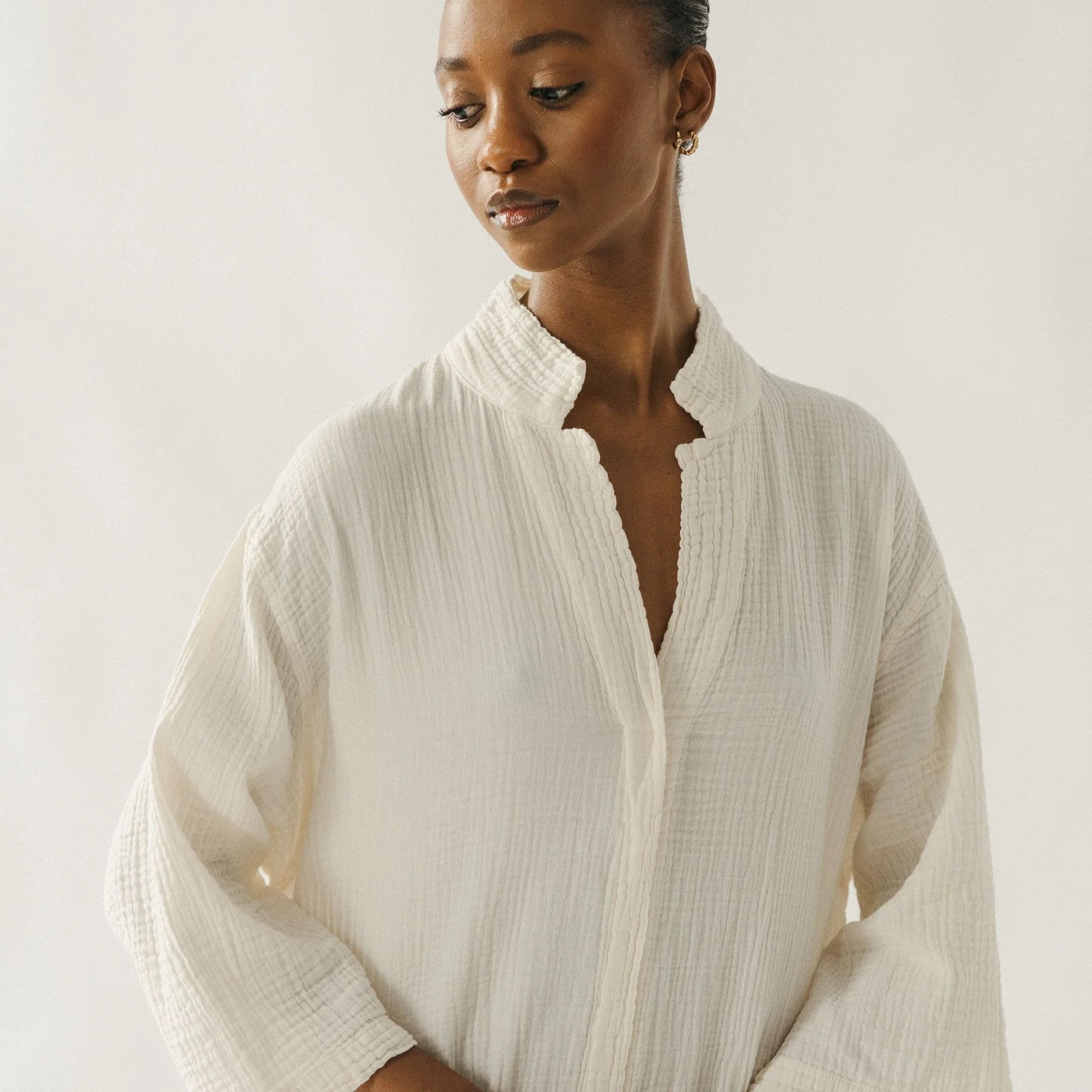 Crinkle Shirt Dress - Cream