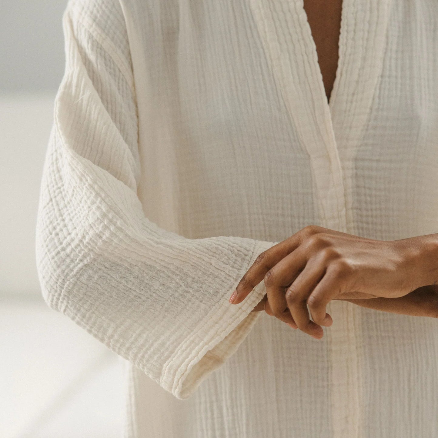 Crinkle Shirt Dress - Cream