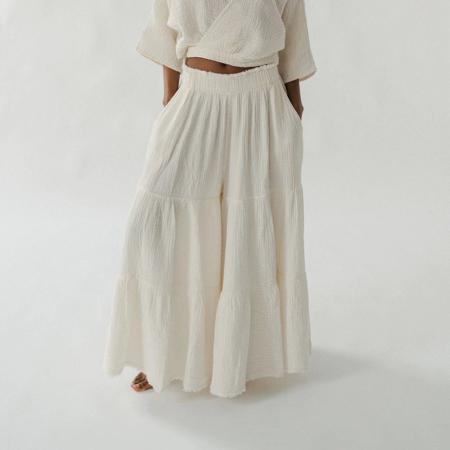 Crinkle Skirt Pants - One-Sized - Cream
