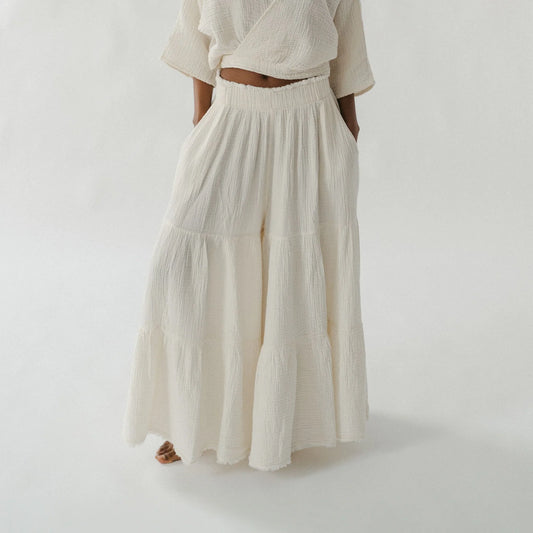 Crinkle Skirt Pants - One-Sized - Cream