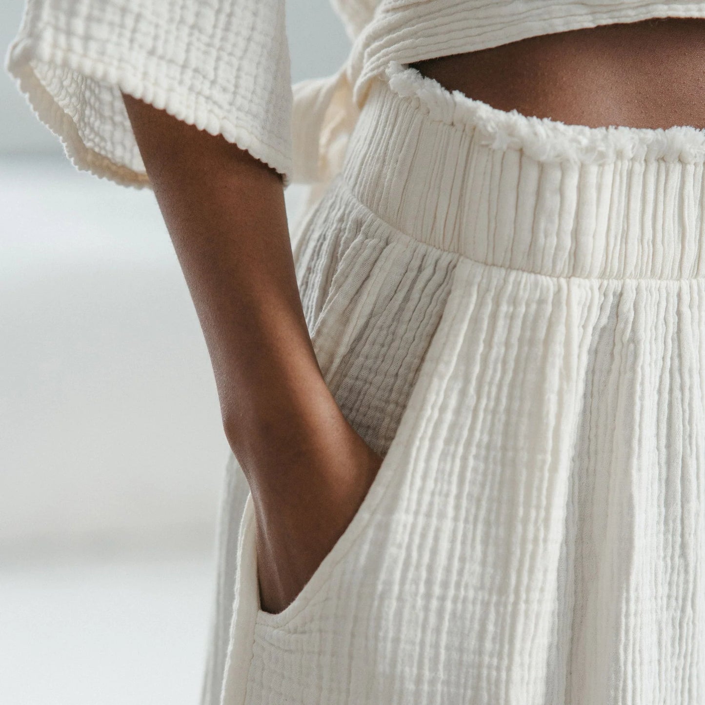 Crinkle Skirt Pants - One-Sized - Cream