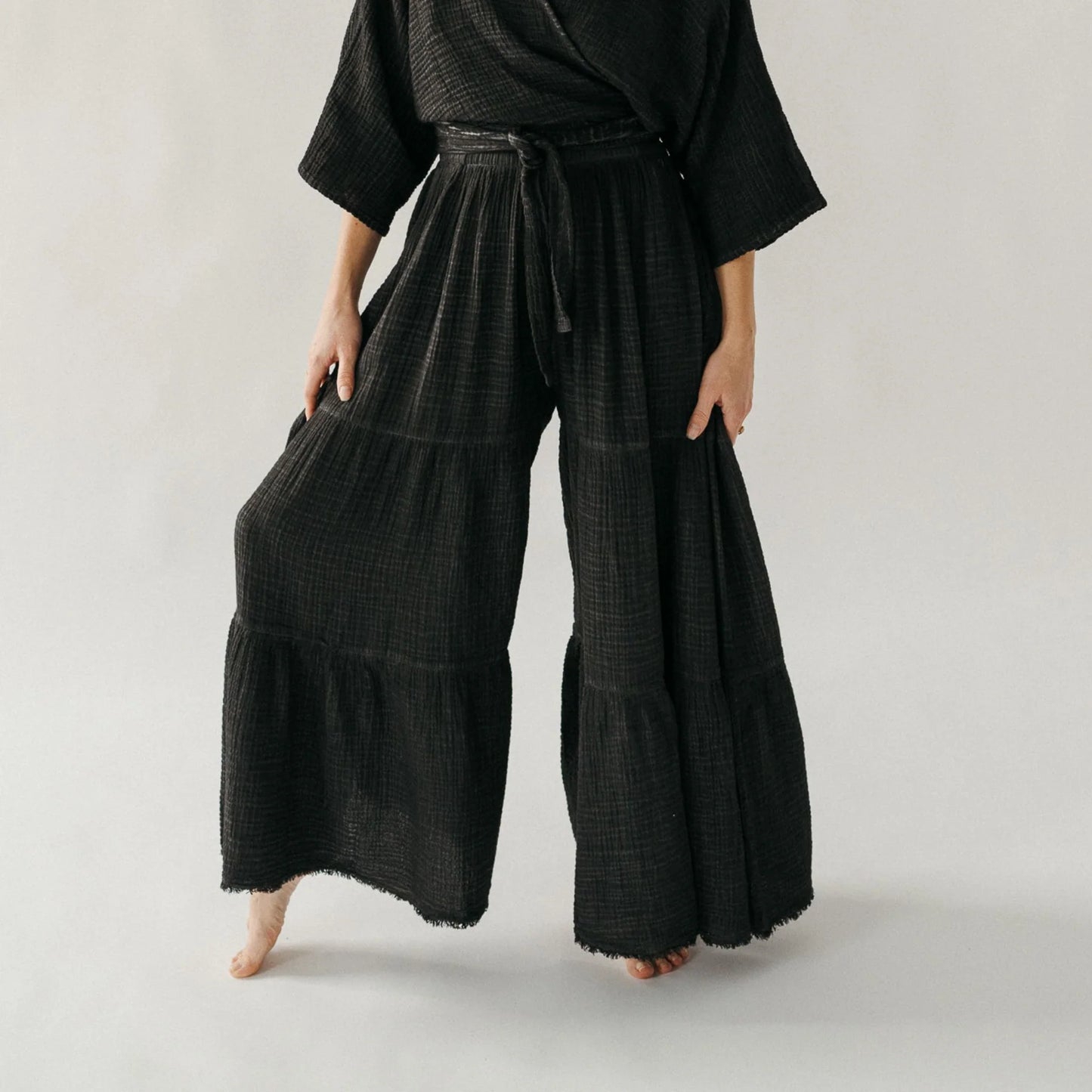 Crinkle Skirt Pants - One-Sized - Black