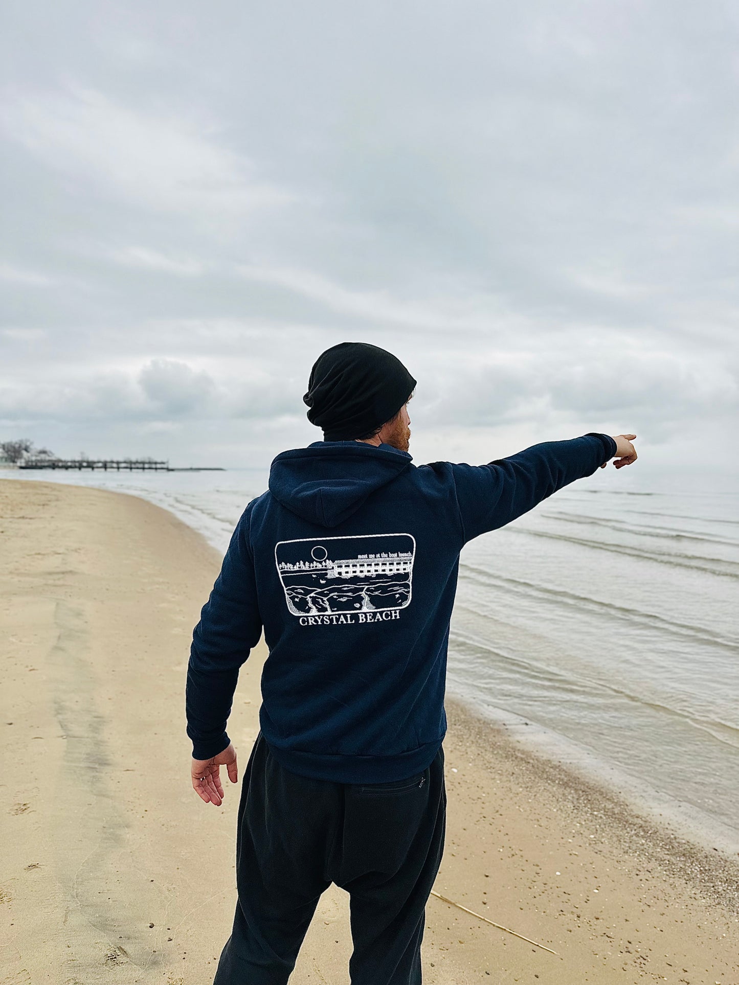 meet me at the boat launch Zip-Up Bamboo Fleece Hoodie - Navy