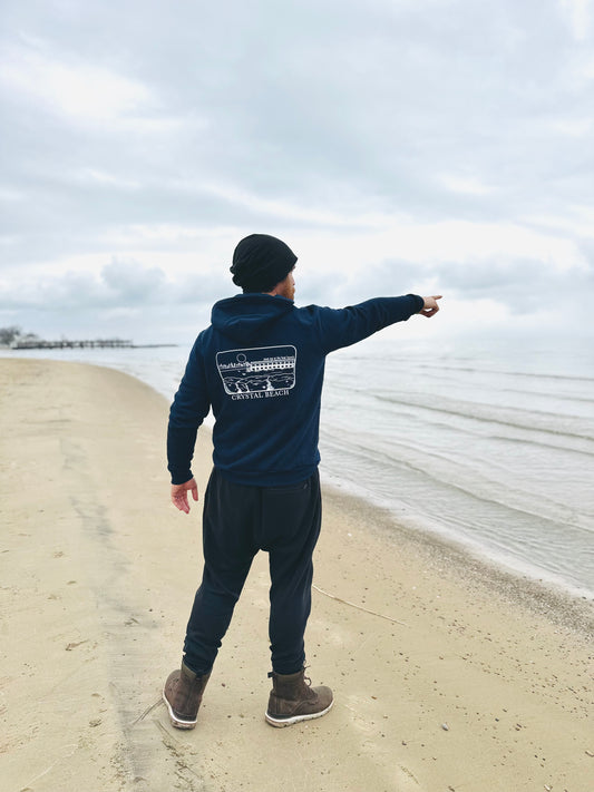meet me at the boat launch  Zip-Up Bamboo Fleece Hoodie - Navy