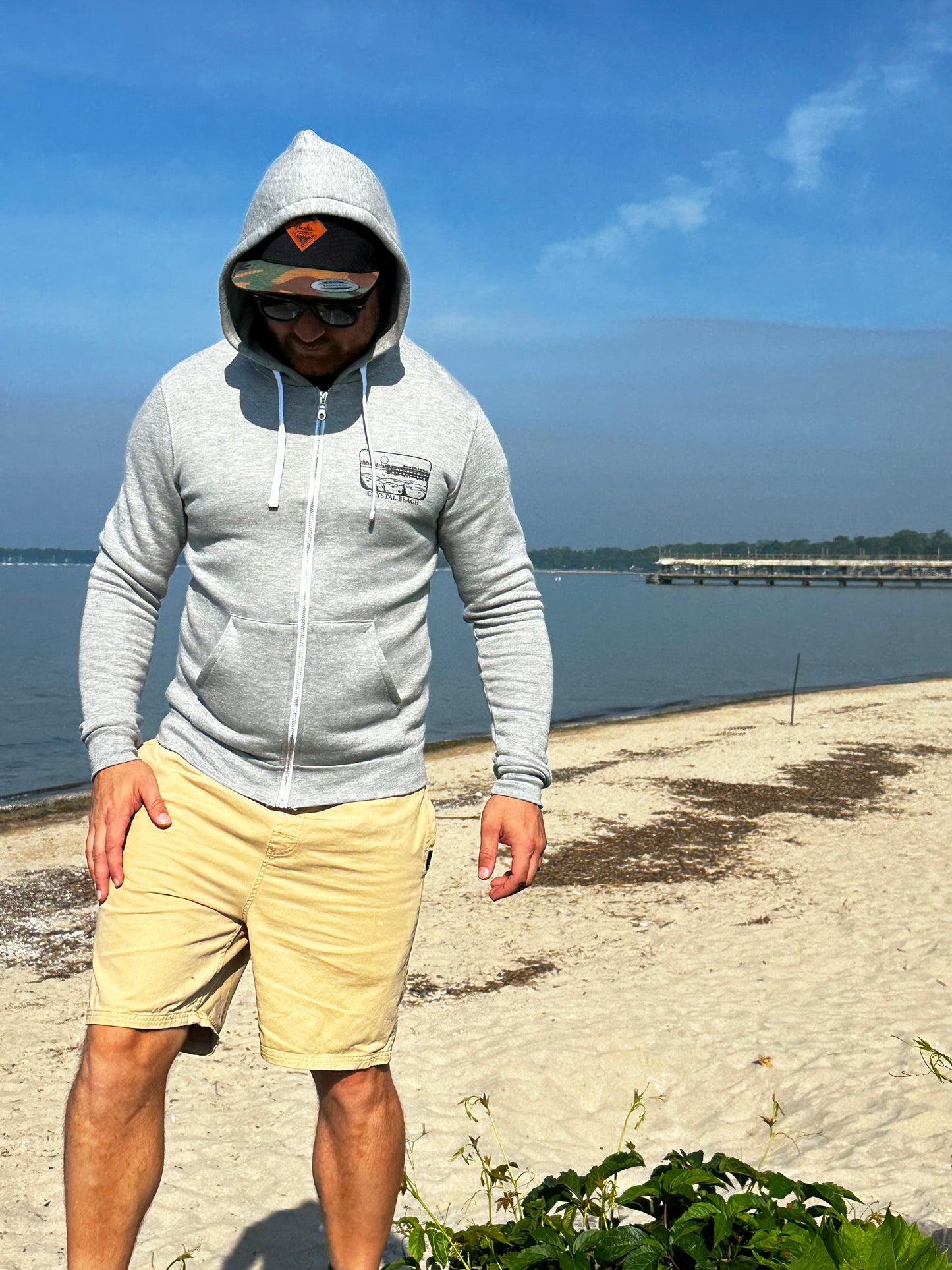 meet me at the boat launch  Zip-Up Bamboo Fleece Hoodie - Heather Grey