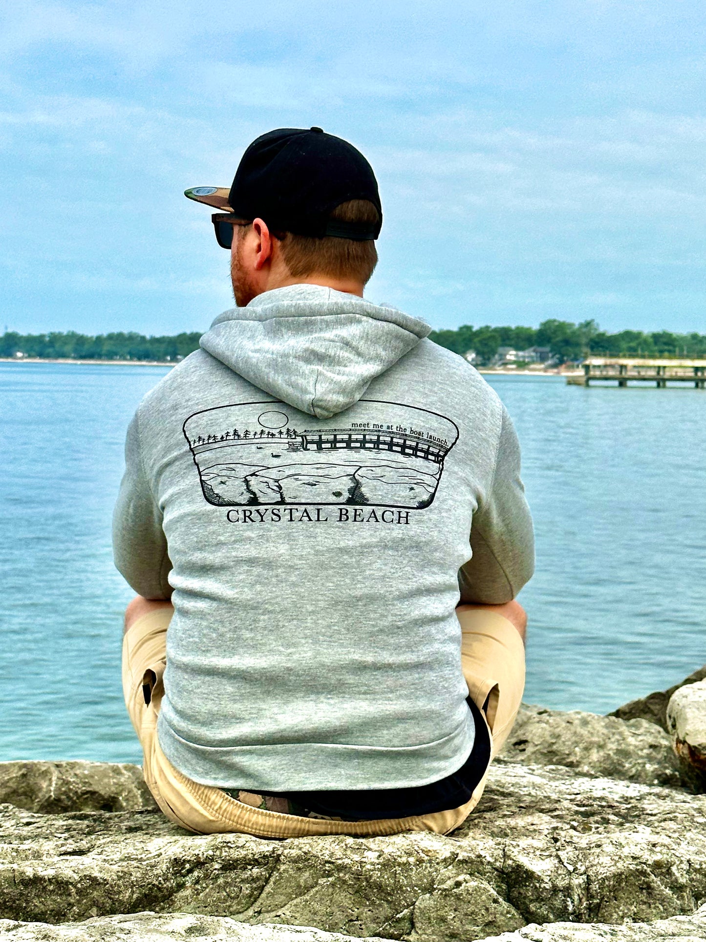 meet me at the boat launch Zip-Up Bamboo Fleece Hoodie - Heather Grey