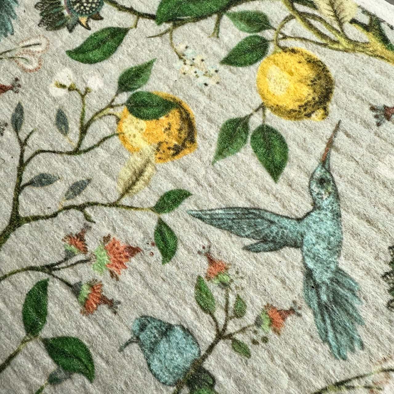 Jacobean Hummingbird & Flower Design Swedish Dishcloth