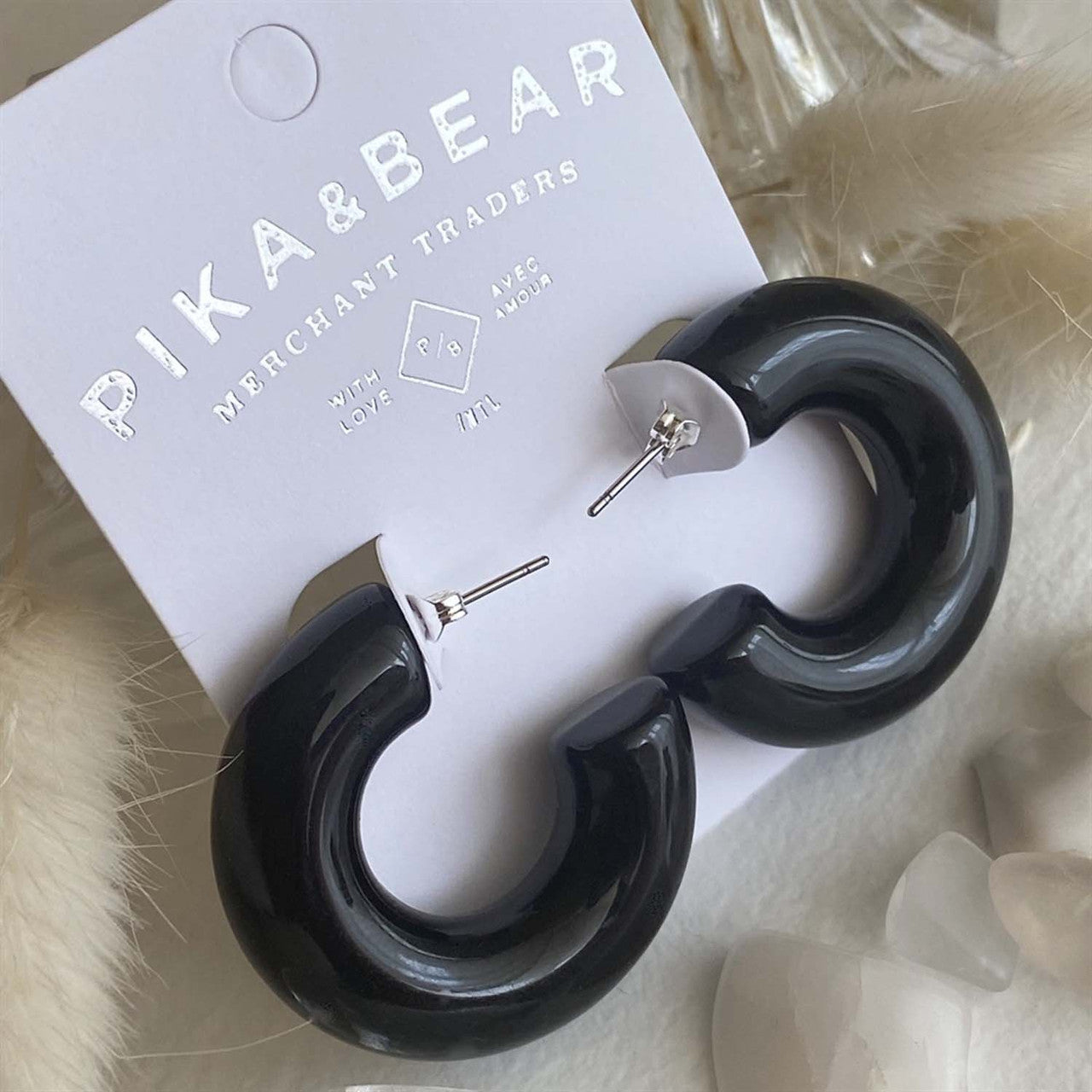 Jean - 35mm Acetate Hoop Earrings in Black