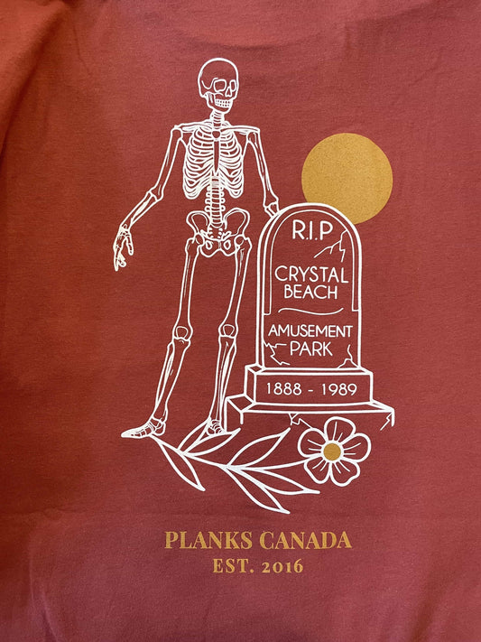 John E. RIP Crystal Beach Amusement Park Tee - Rust