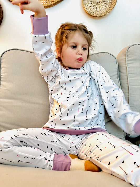 Kids Crewneck and Baggy Pants - Lilac with Arrows