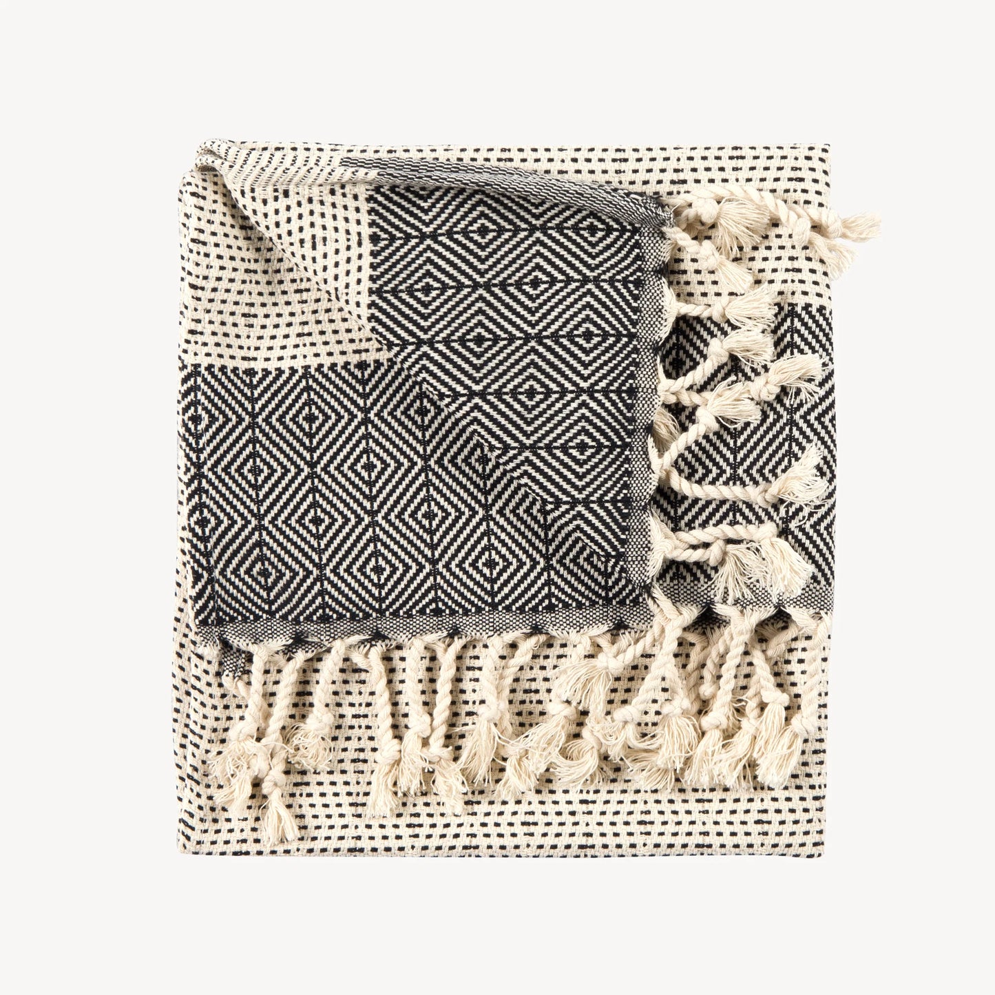 Lined Diamond Hand Towel - Black