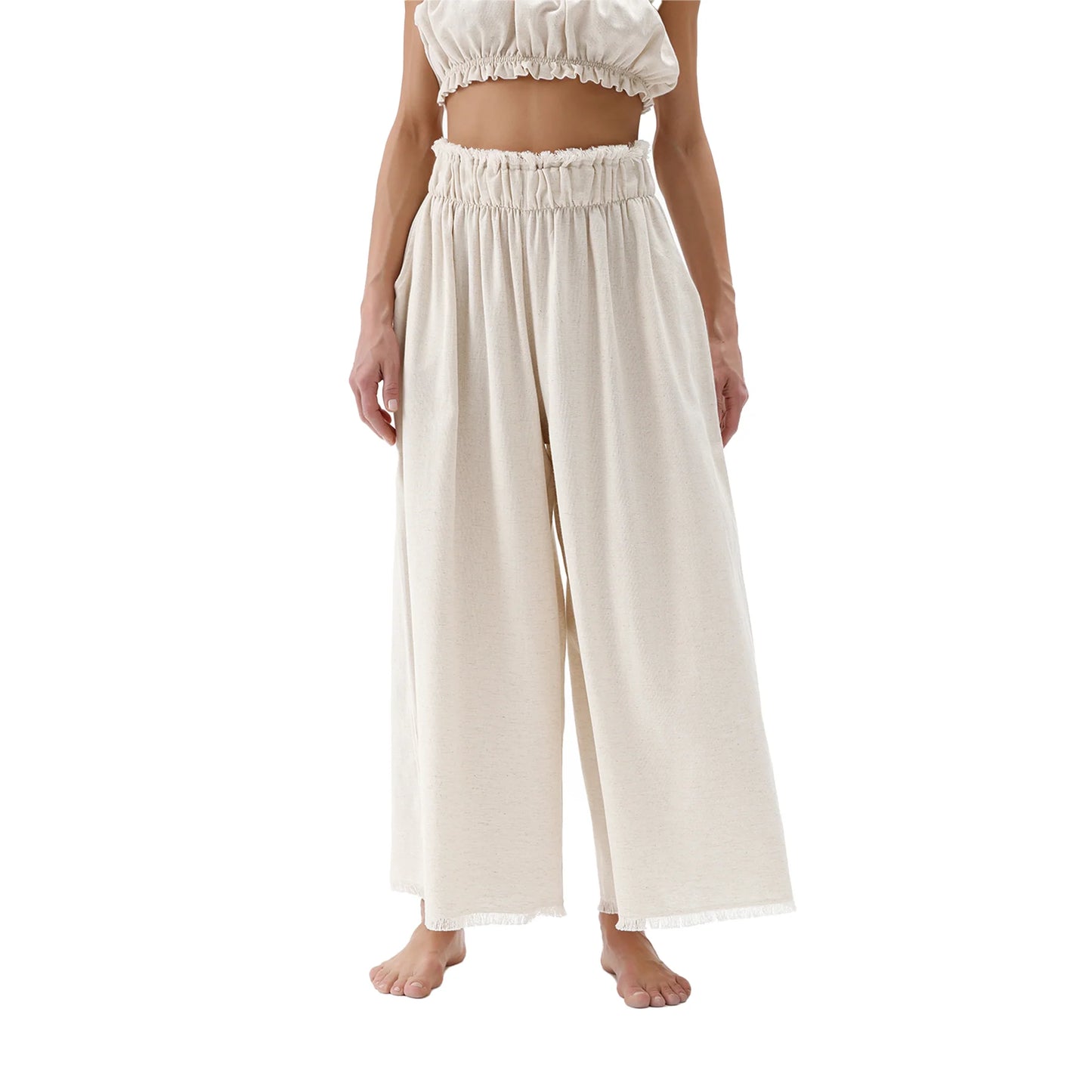 Linen-Cotton Palazzo Pants - Natural