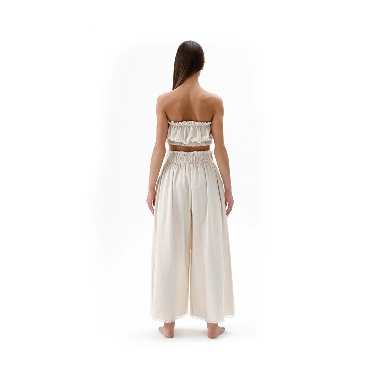 Linen-Cotton Palazzo Pants - Natural