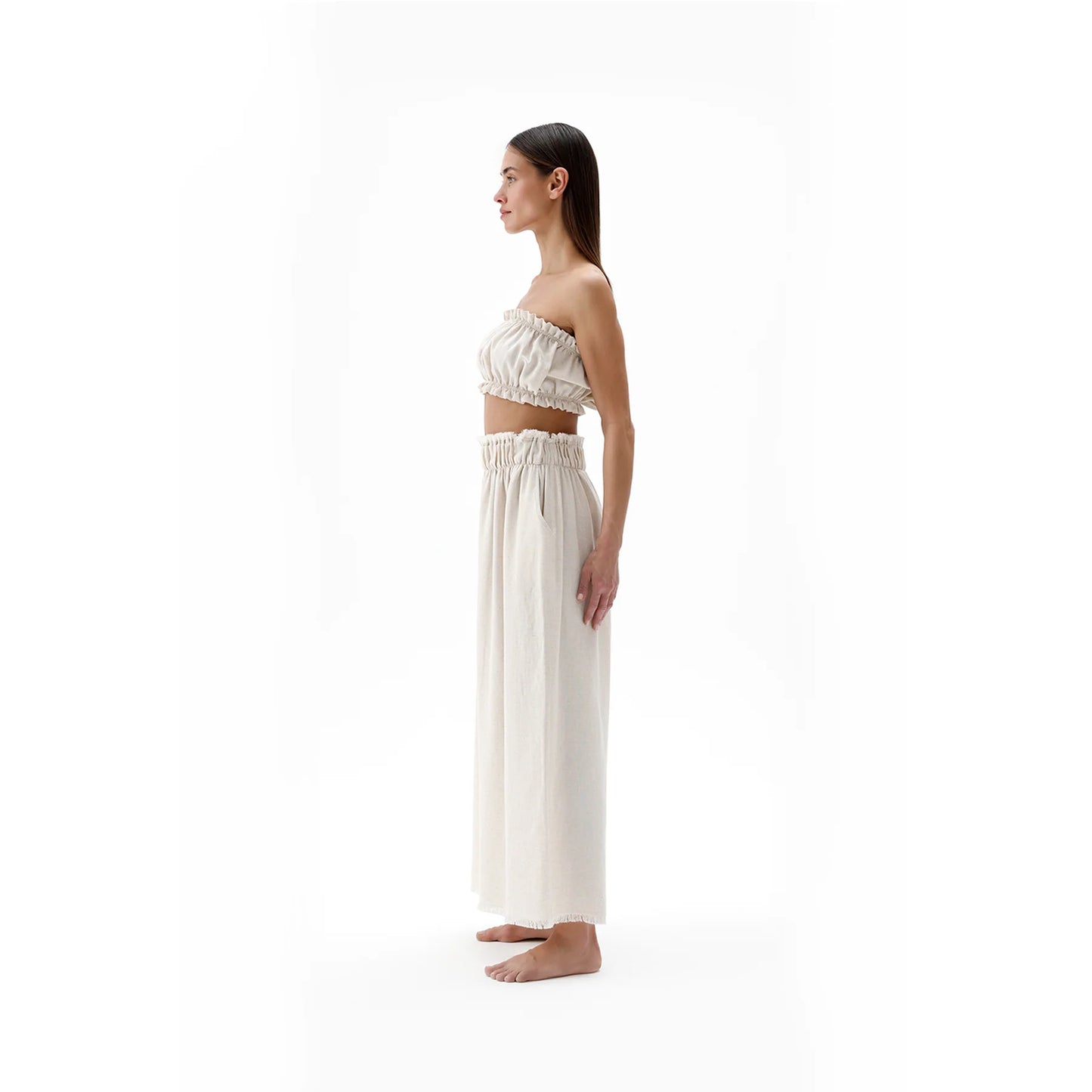 Linen-Cotton Palazzo Pants - Natural