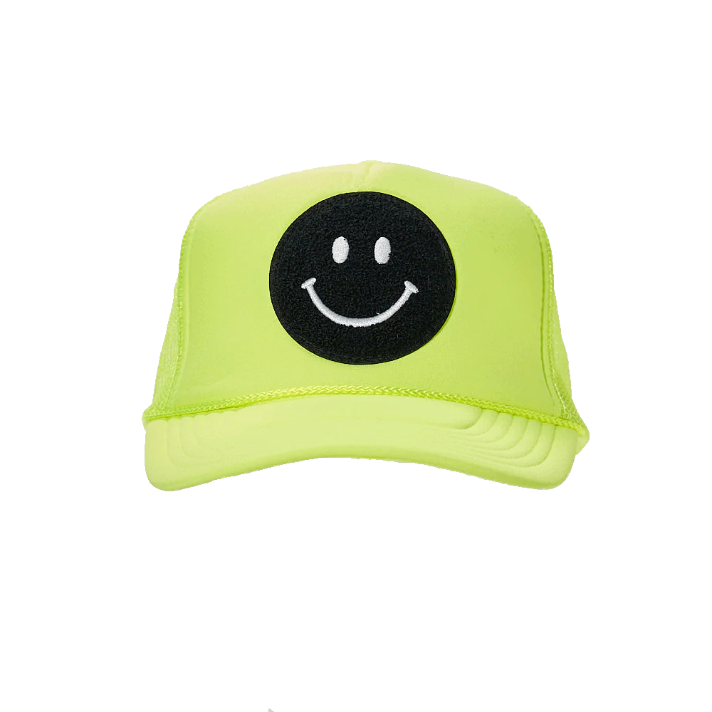 Local Beach Smiley Patch Trucker Hat - Neon Yellow