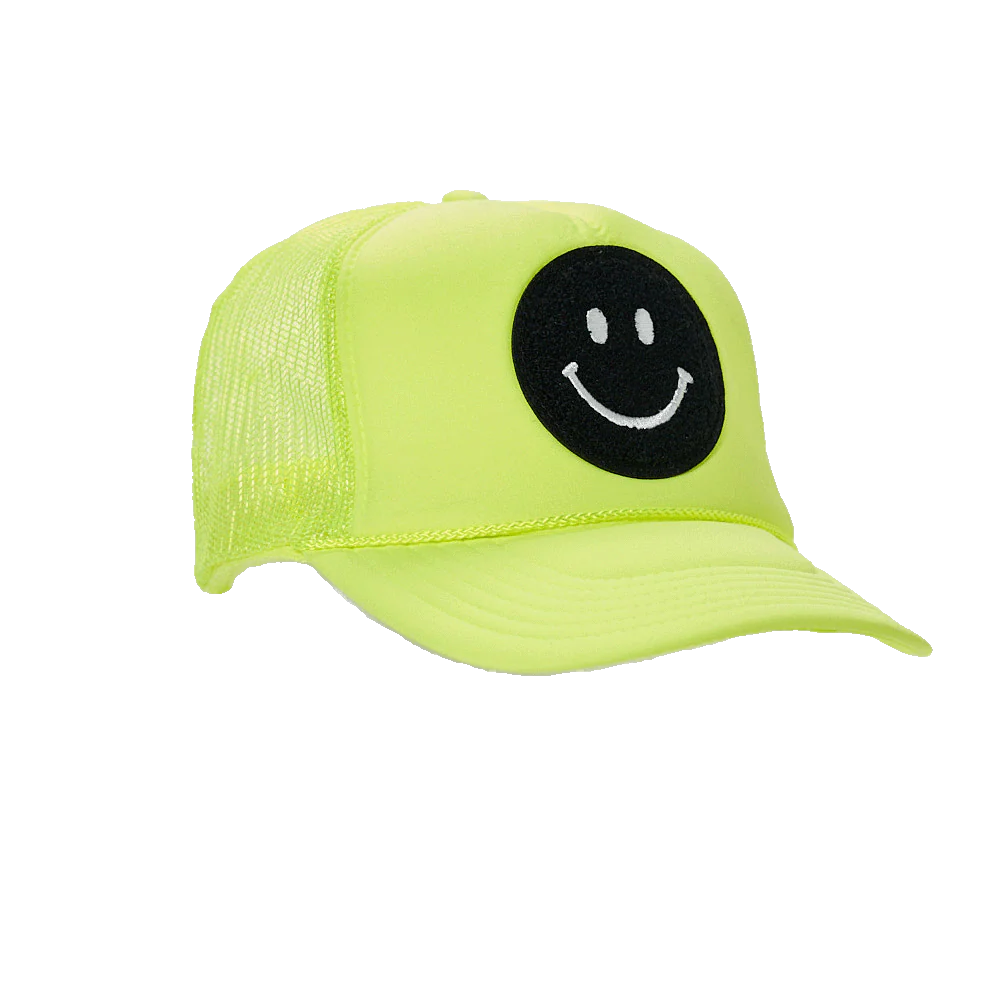 Local Beach Smiley Patch Trucker Hat - Neon Yellow