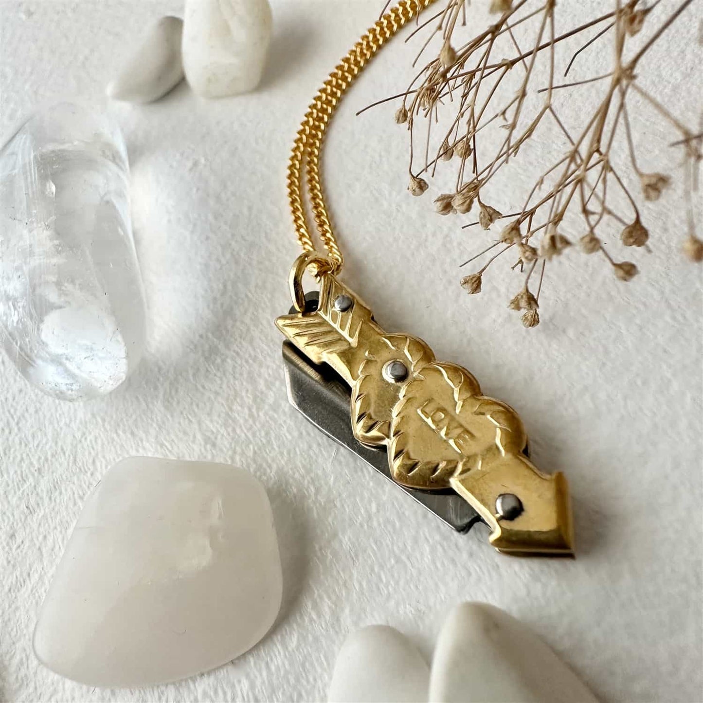Love Hurts - Hearts and Arrow Pocket Knife Charm Necklace