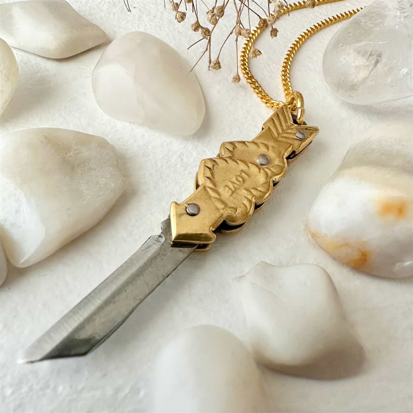 Love Hurts - Hearts and Arrow Pocket Knife Charm Necklace