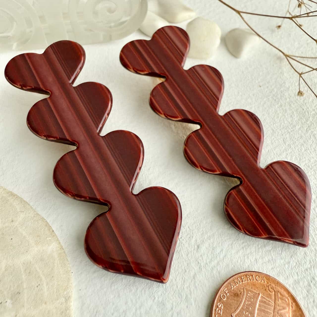Love is a Battlefield Quadruple Heart Duckbill Hair Clip in Jasper