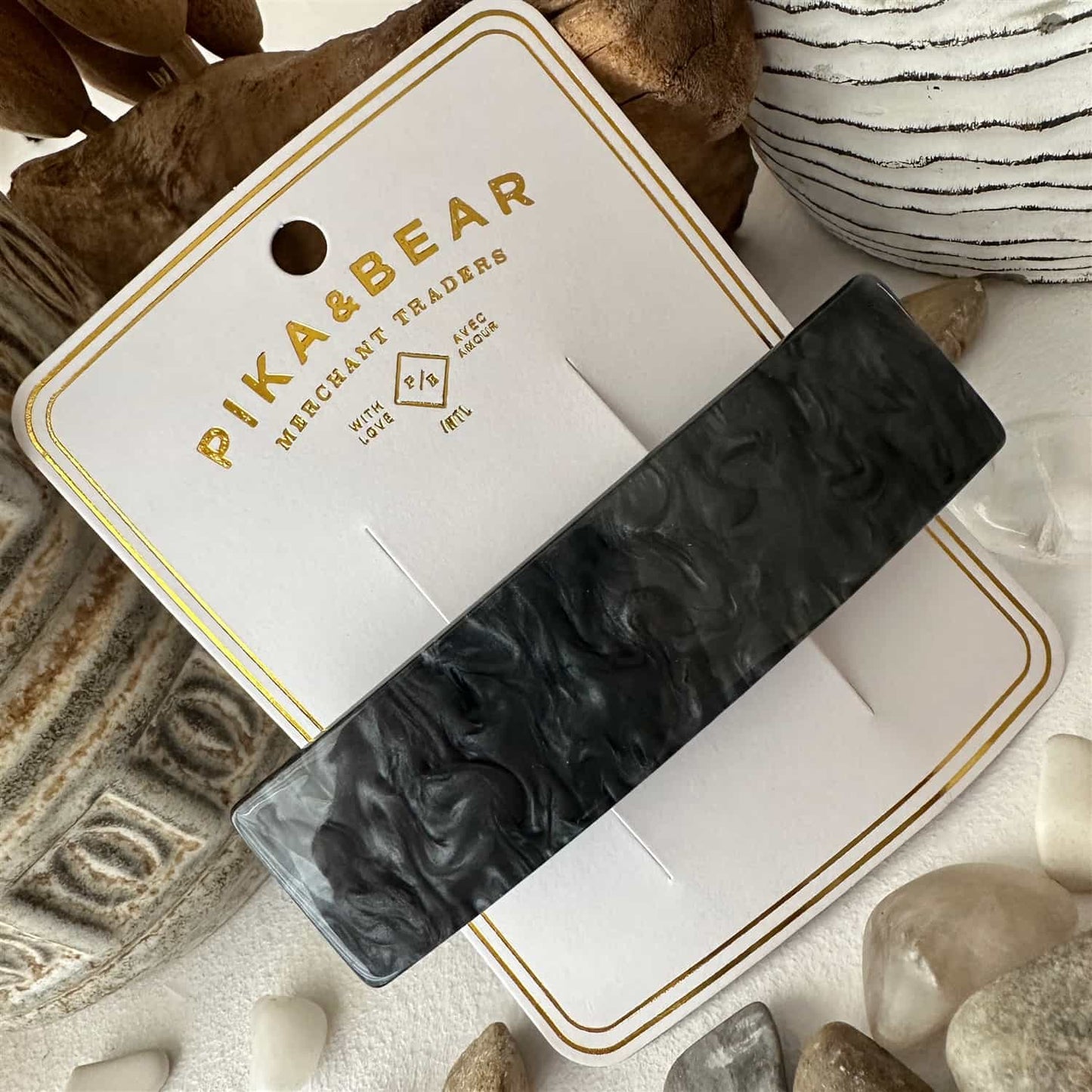 Marcia - Acetate Resin Hair Clip in Black Swirl